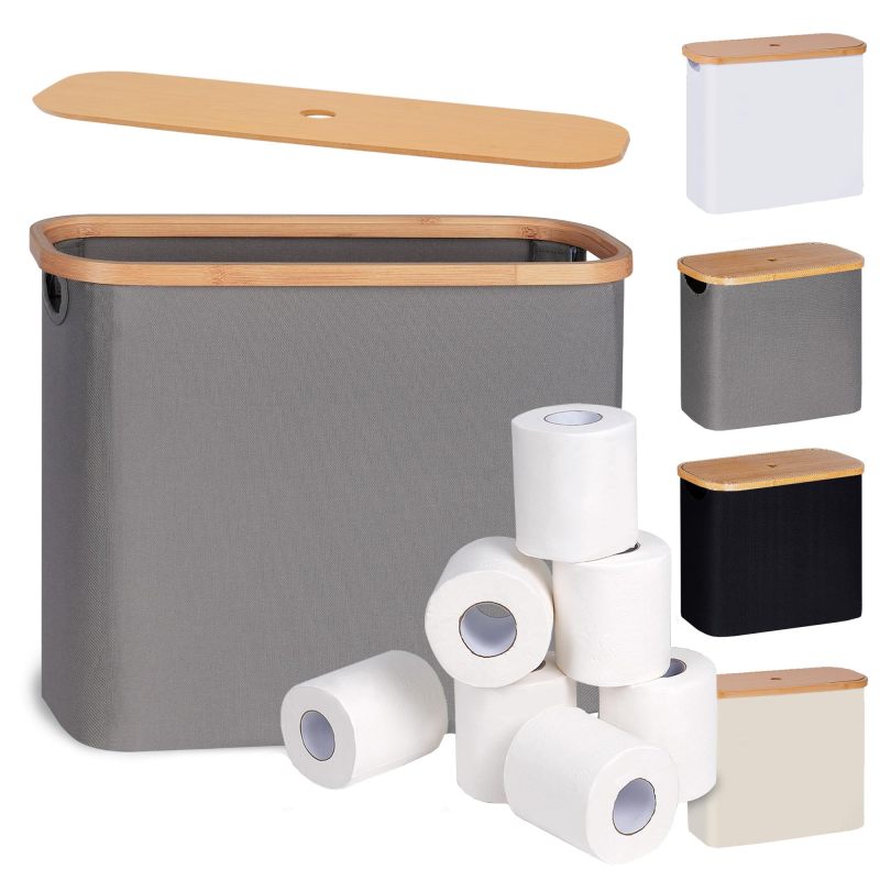 Efluky – Toilettenpapierkorb Mit Deckel, Freistehender Toilettenpapierhalter, Fürs Badezimmer, Grau