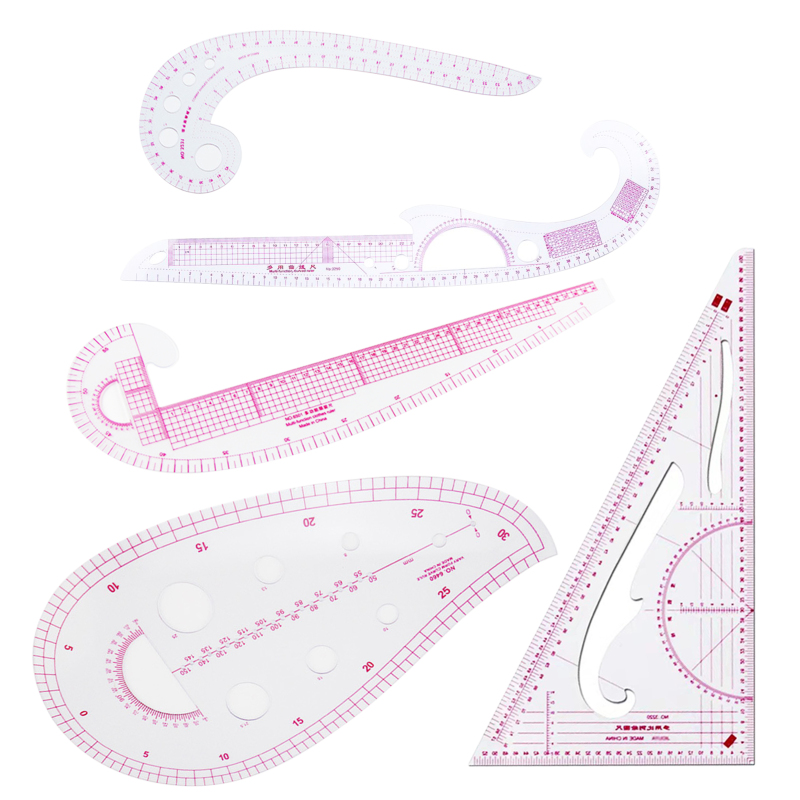 Set Mit 5 Französischen Metrischen Linealen Zum Nähen Und Für Schnittmustererstellung. Flexible Und Gebogene Zeichenschablone Für Die Bekleidungskonstruktion.