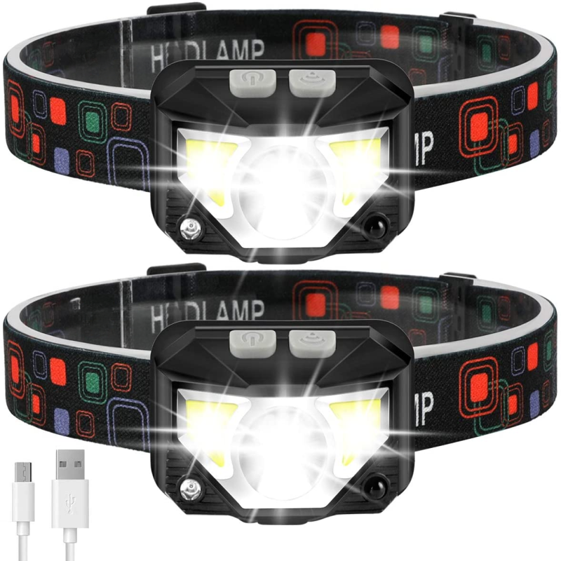 Wiederaufladbare Led-stirnlampe, 1100 Lumen, Bewegungssensor, Weißes/rotes Licht, Wasserdicht, 8 Modi (2er-pack)