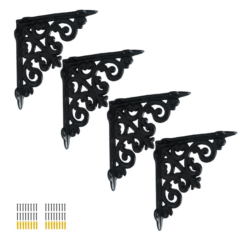 Antike, Schwarze Regalwinkel Aus Gusseisen, 14 Cm (5,5 Zoll), Dekorative Winkel, Mit 14 Cm (5 1/2 Zoll) Tiefen Dübeln