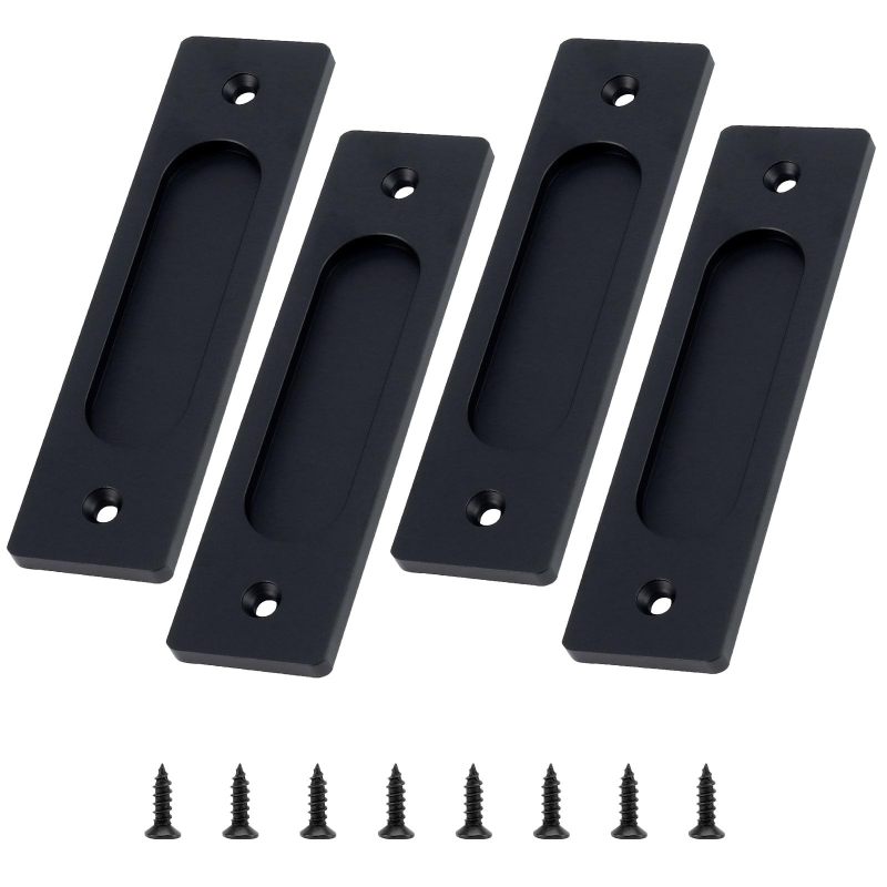 Schiebetürgriffe Im Scheunentor-stil, Schwarzer Eingelassener Griff, Griffe Aus Aluminiumlegierung, Schubladengriffe, Versenkbarer Türgriff Mit 8 Schrauben (schwarz)