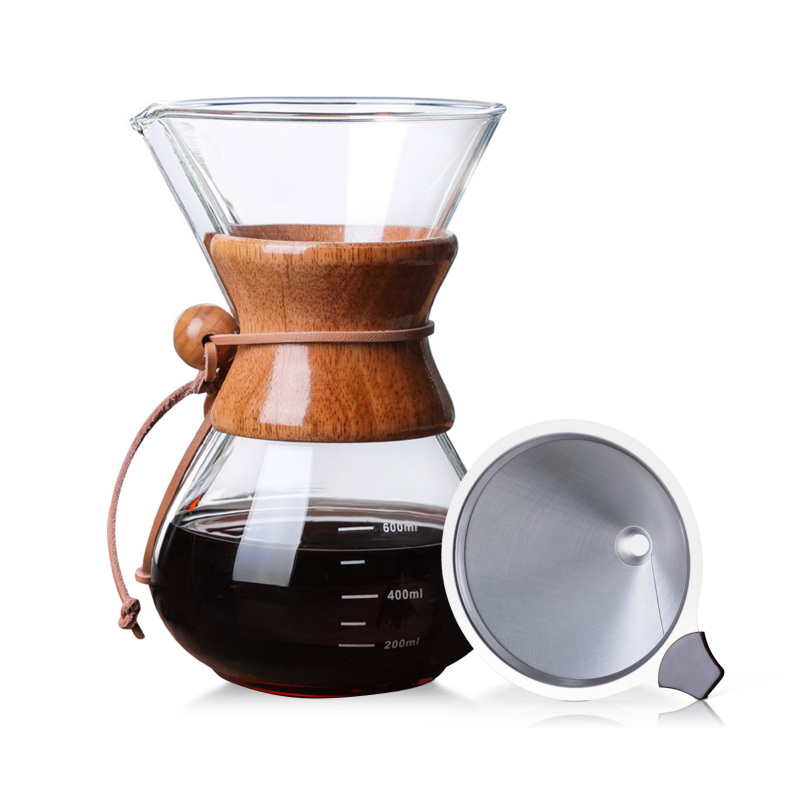 Manuelle Filterkaffeemaschine 590 Ml (20 Oz) Mit Papierloser Glaskanne, Edelstahlfilter Und Holzbox.