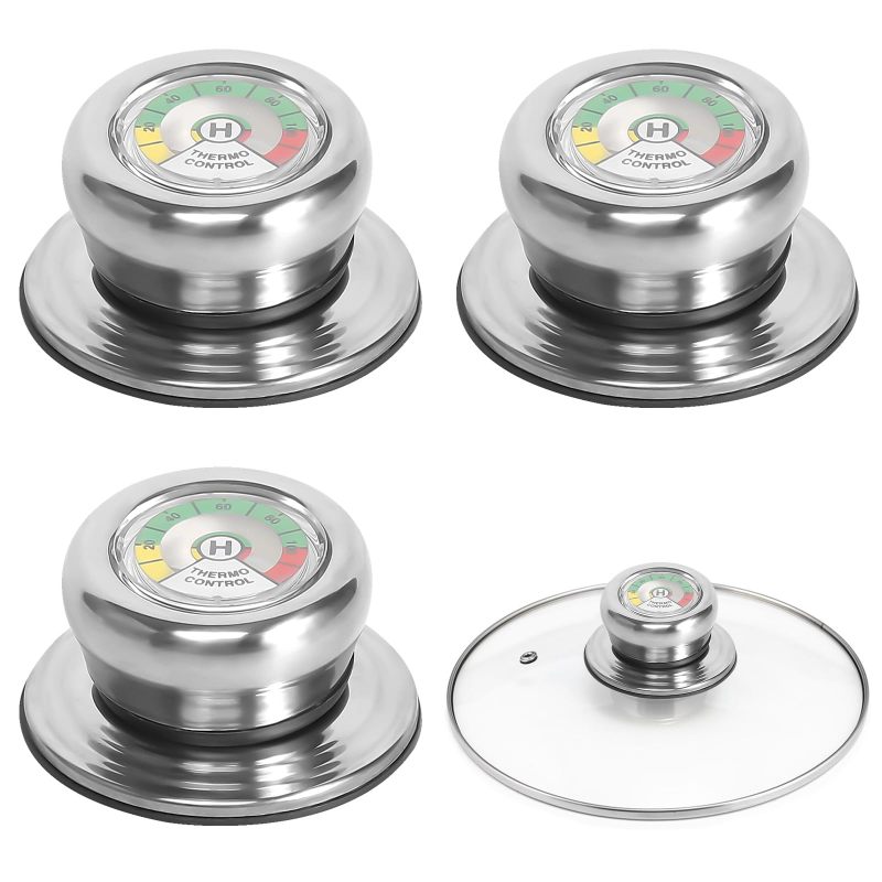 Deckelgriff Mit Integriertem Thermometer, Edelstahlknauf, Universeller Ersatzgriff Und -knauf Für Töpfe Und Pfannen, Silberfarben, 3er-set