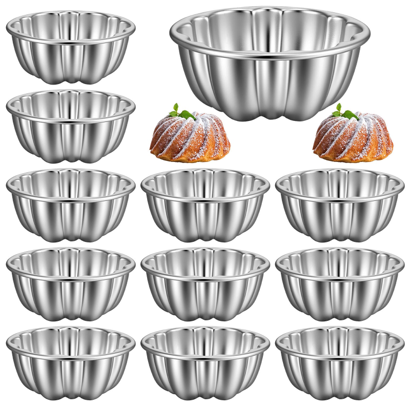Antihaftbeschichtete, Gerippte Runde Backformen Aus Kohlenstoffstahl (12 Stück) - Für Kuchen, Puddings, Brote Und Muffins (silber)