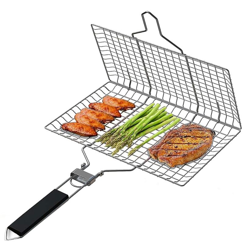 Zusammenklappbarer Grillkorb Aus Antihaftbeschichtetem Edelstahl Für Fisch, Gemüse Und Fleisch (edelstahl)