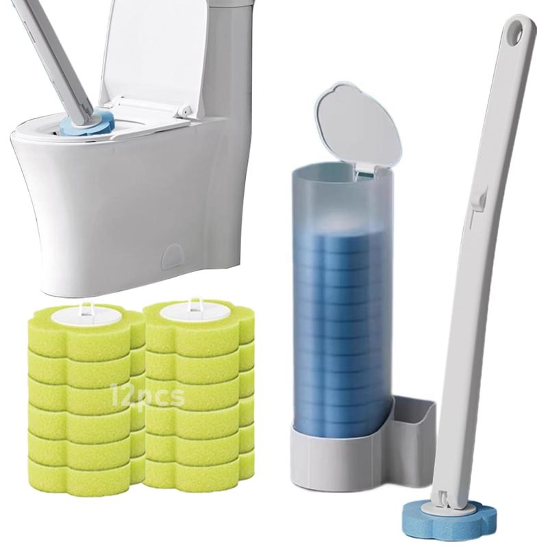Set Mit Einweg-toilettenbürsten, Badezimmerreinigungsbürste Mit Weißem Sockel (bürste + 12 Nach Zitrone Duftende Bürstenköpfe)
