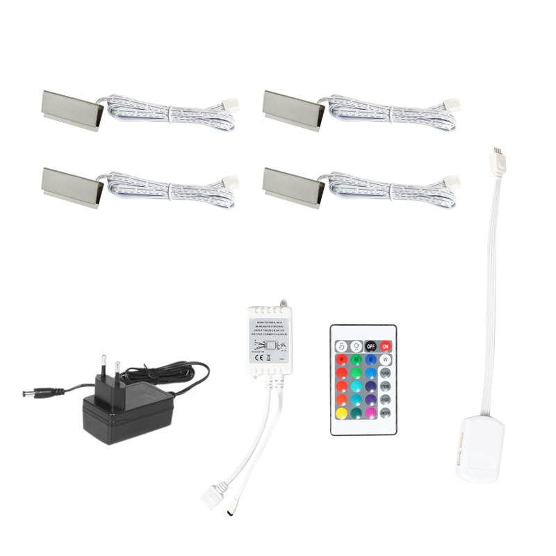Aufsteckbares Led-beleuchtungsset Für Glasregale Mit Fernbedienung (4 Leuchten, Rgb) Für Glasregale Unter Möbeln.