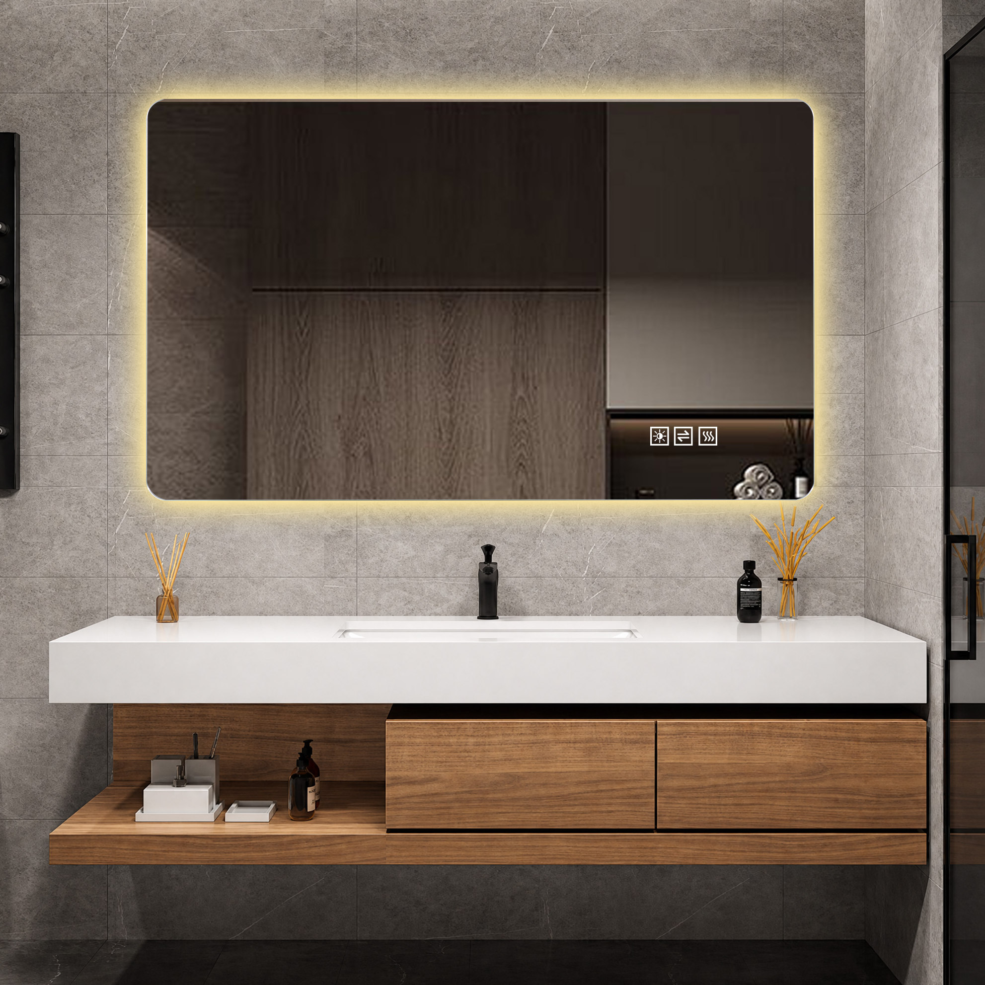 Led-badezimmerspiegel 60 X 120 Cm Mit Antibeschlag, 3 Lichtfarben Und Dimmbar