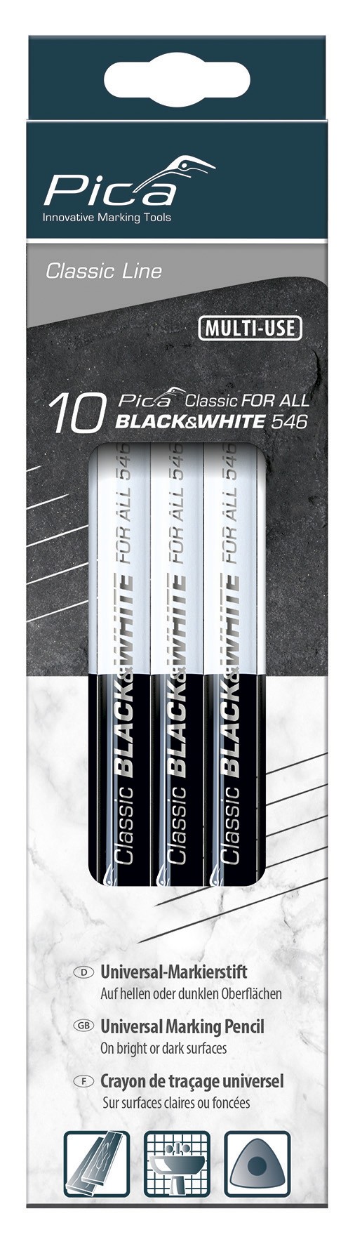 Picas Classic Universalstift Mit Schwarzer Und Weißer Tinte, Schachtel Mit 10 Stück.
