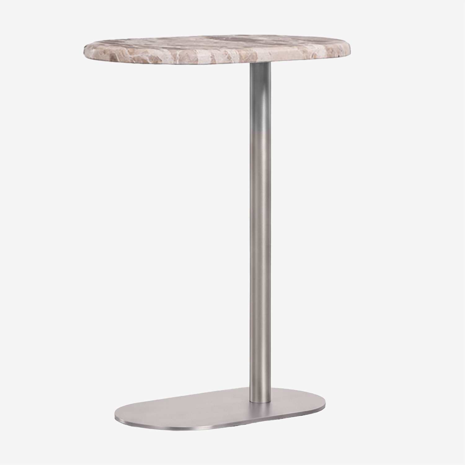 Sklum Ovaler Beistelltisch Für Den Garten 45x25 Cm Aus Edelstahl Und Marmor Lumair Beiger Marmor Panther Gebürsteter Edelstahl