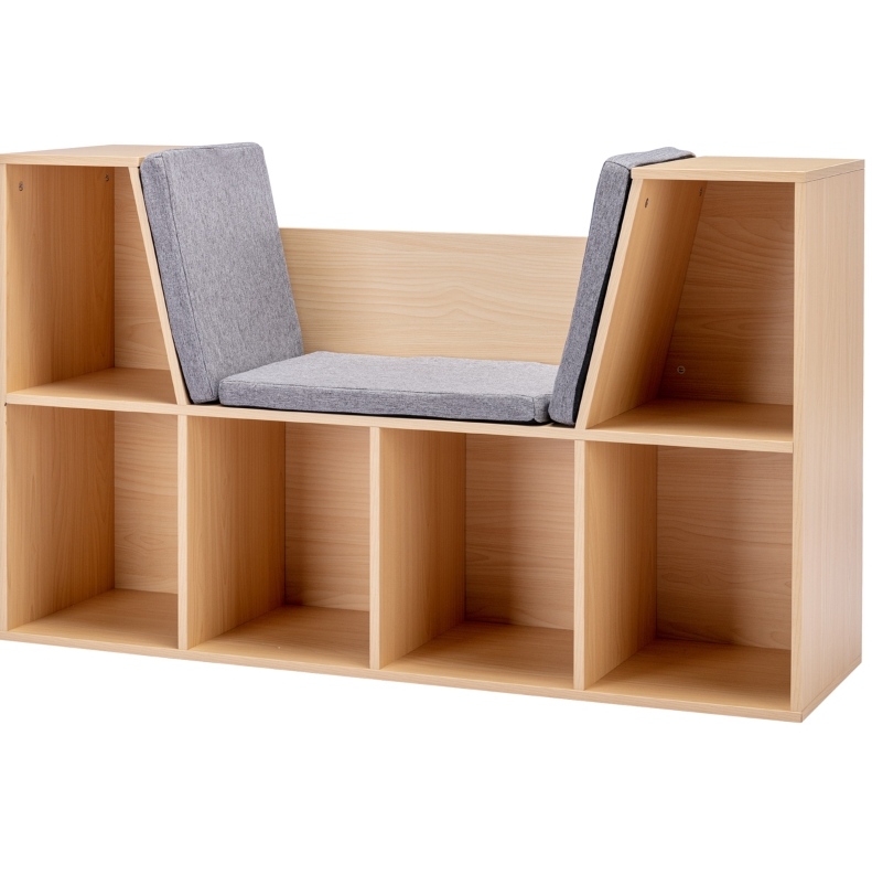 Kinderregal Mit Sitzbank, 6 Fächer, Mdf Grau Und Natur, Homvra
