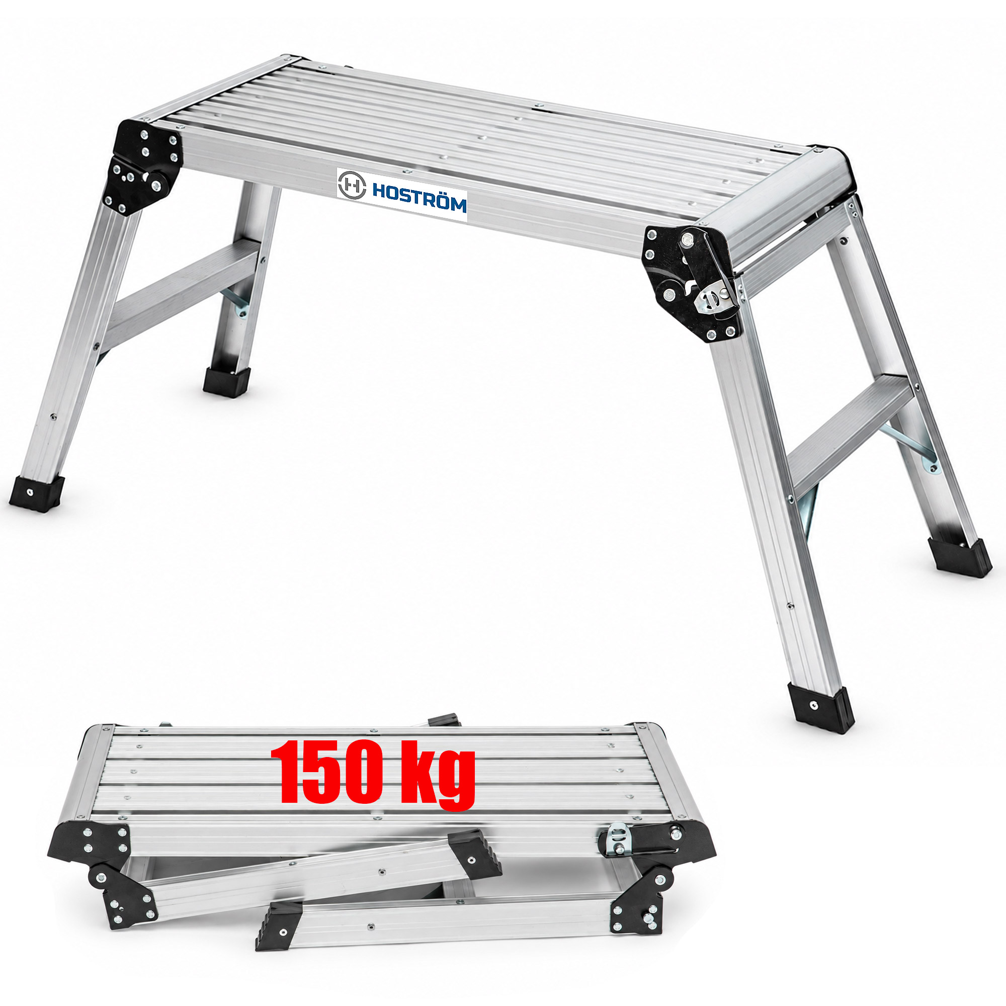 Hoström Skaldoren, Klappbare Arbeitsplattform Aus Aluminium, Rutschfeste Plattform 76 X 30 Cm, Höhe 50 Cm, Tragfähigkeit 150 Kg, 3,5 Kg, Norm En 14183, 5 Jahre Garantie