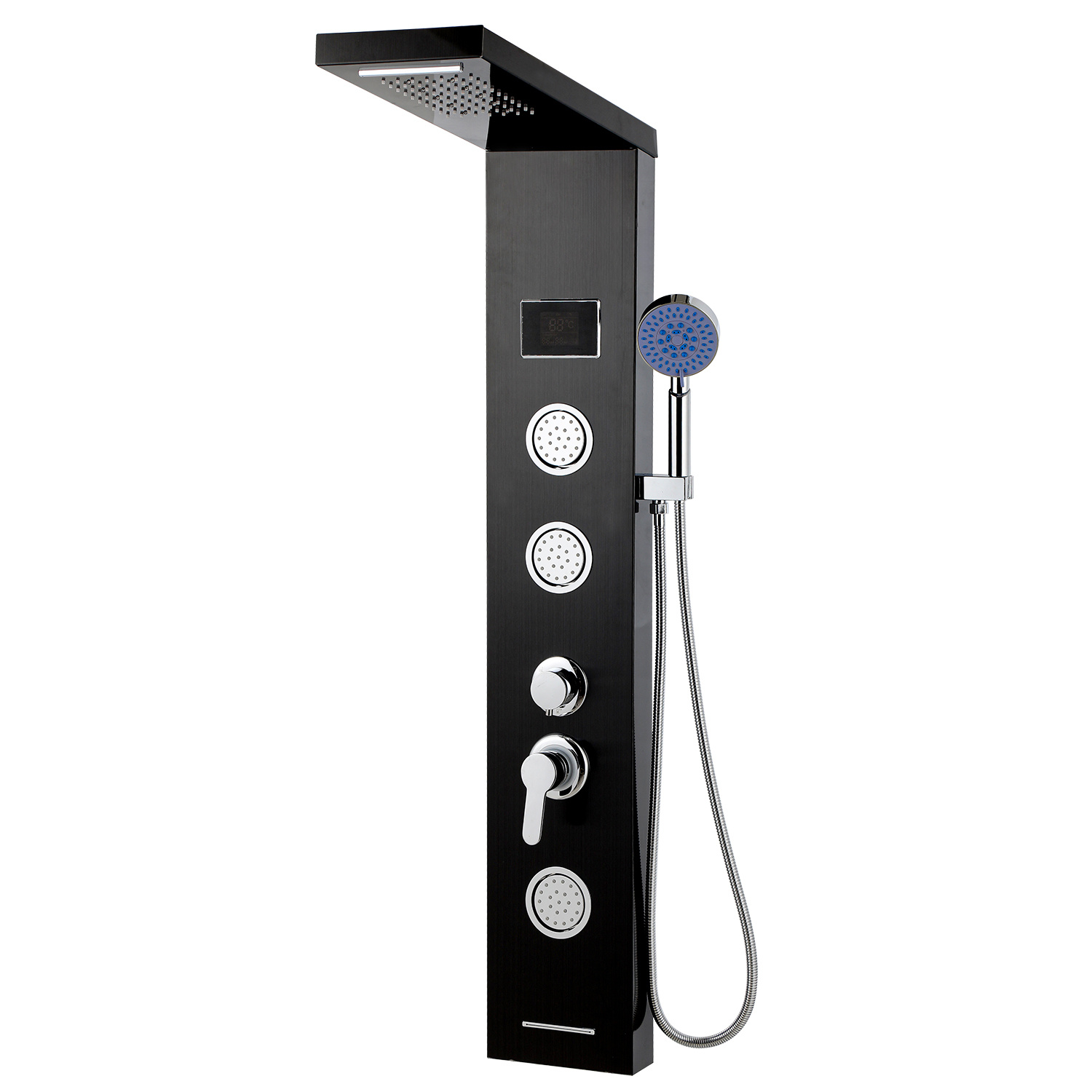 Jiubiaz Duschpaneel Schwarz Mit Led Und Großem Batteriebetriebenem Display, Duschsystem Mit Handbrause