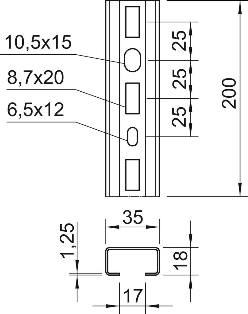 Perforierte C-Profil Schiene 200x35x18mm Stahl - 1104268 [2 Stück] Bild 2