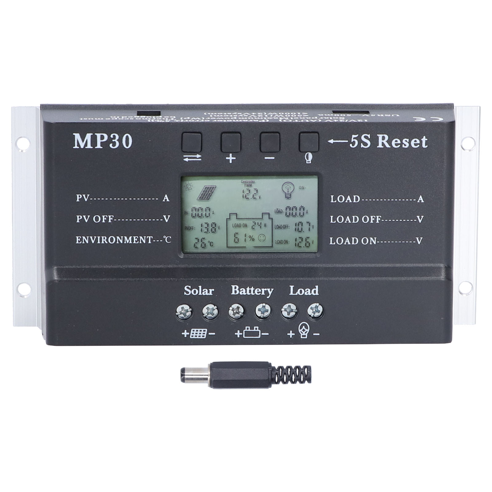 30a 12/24v Solar-laderegler Mit Hintergrundbeleuchtetem Lcd-display, Schutzschaltung, Usb-anschluss, Mppt, Pwm Und Batterieladegerät