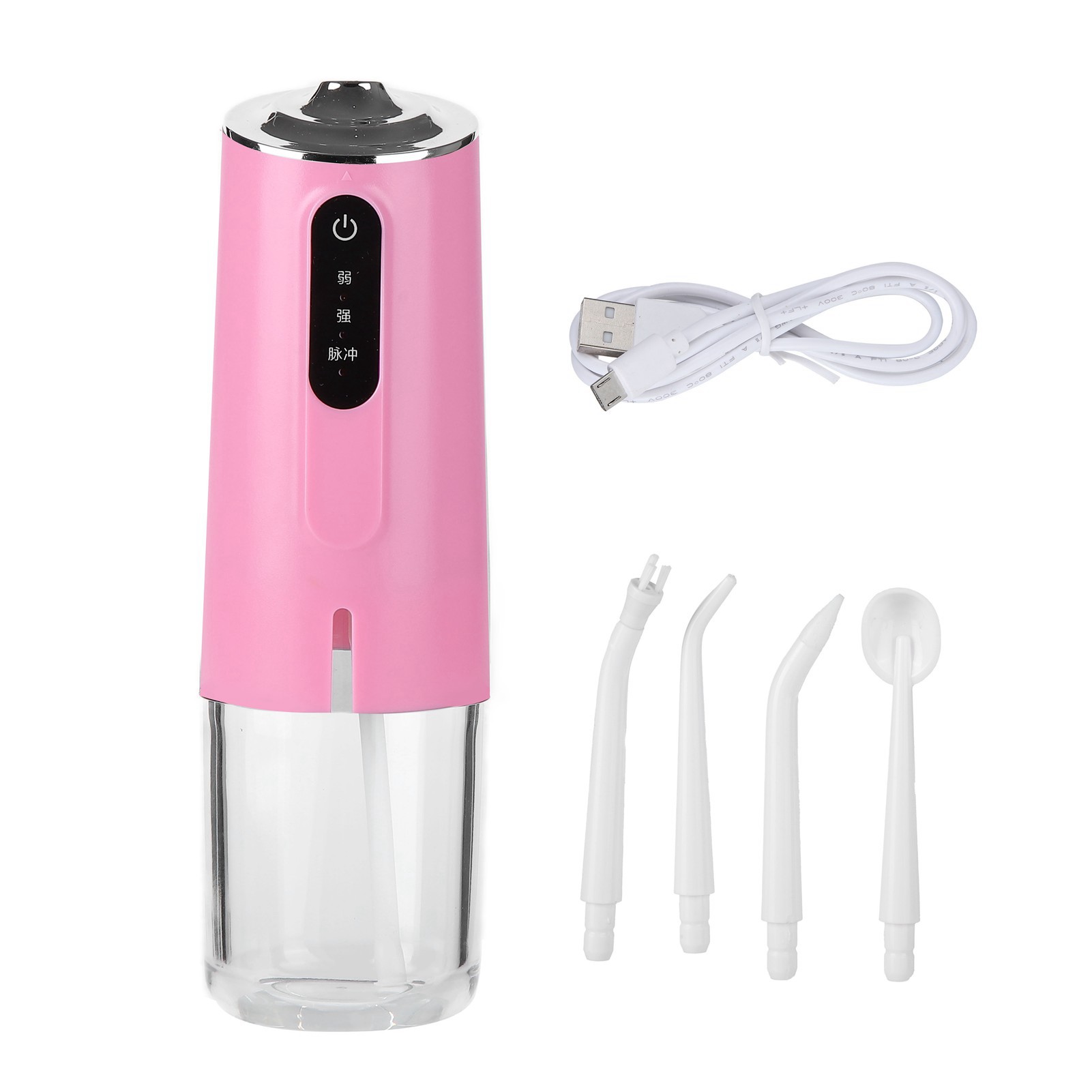 Tragbare Munddusche, 3 Modi, Kabelloser Usb-zahnreiniger, 240 Ml, 4 Düsen, Wasserdicht (ipx7), Pink