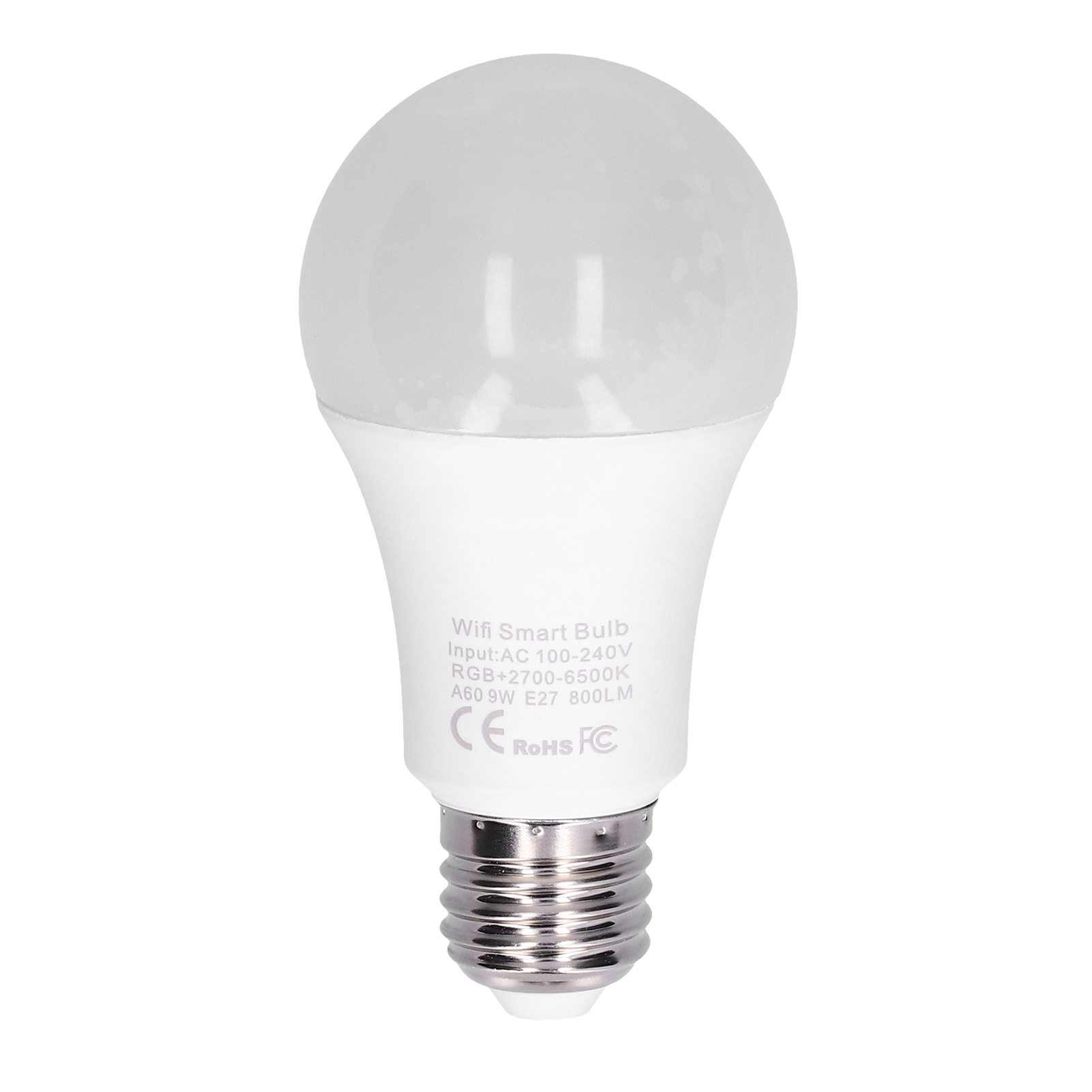 9-w-rgb-led-lampe E27, Wlan-fähig, Smarte Lichtsteuerung, Farbtemperatur 2700–6500 K, 100–240 V, Kompatibel Mit Google Assistant.