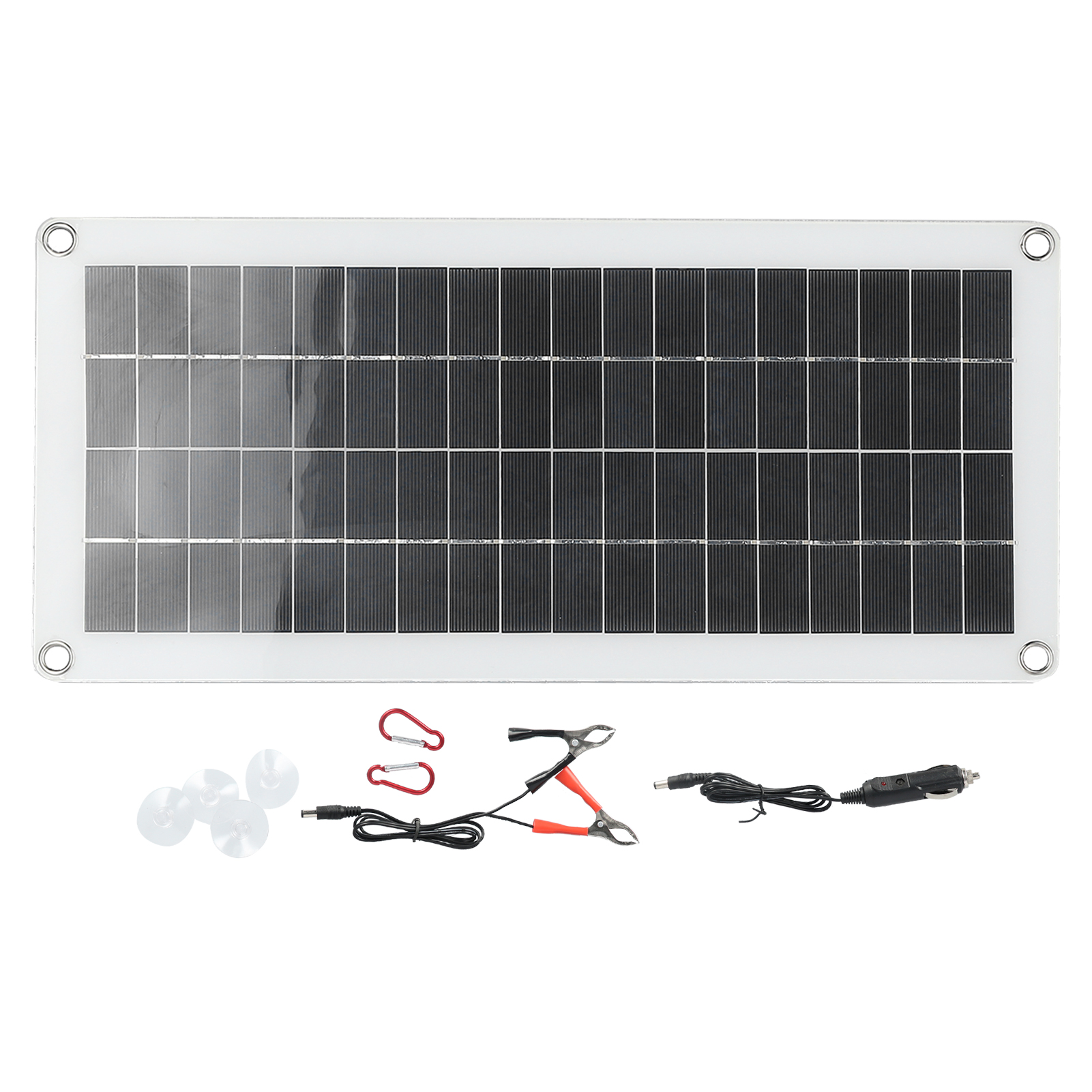 Flexibles 20-w-18-v-solarpanel Aus Polykristallinem Abs (43,5 X 20 Cm, Ip65) Mit Krokodilklemmen, Zigarettenanzünderadapter, 2 Haken Und 4 Saugnäpfen Zum Laden Von Autos, Booten, Wohnungen Und Mobilte