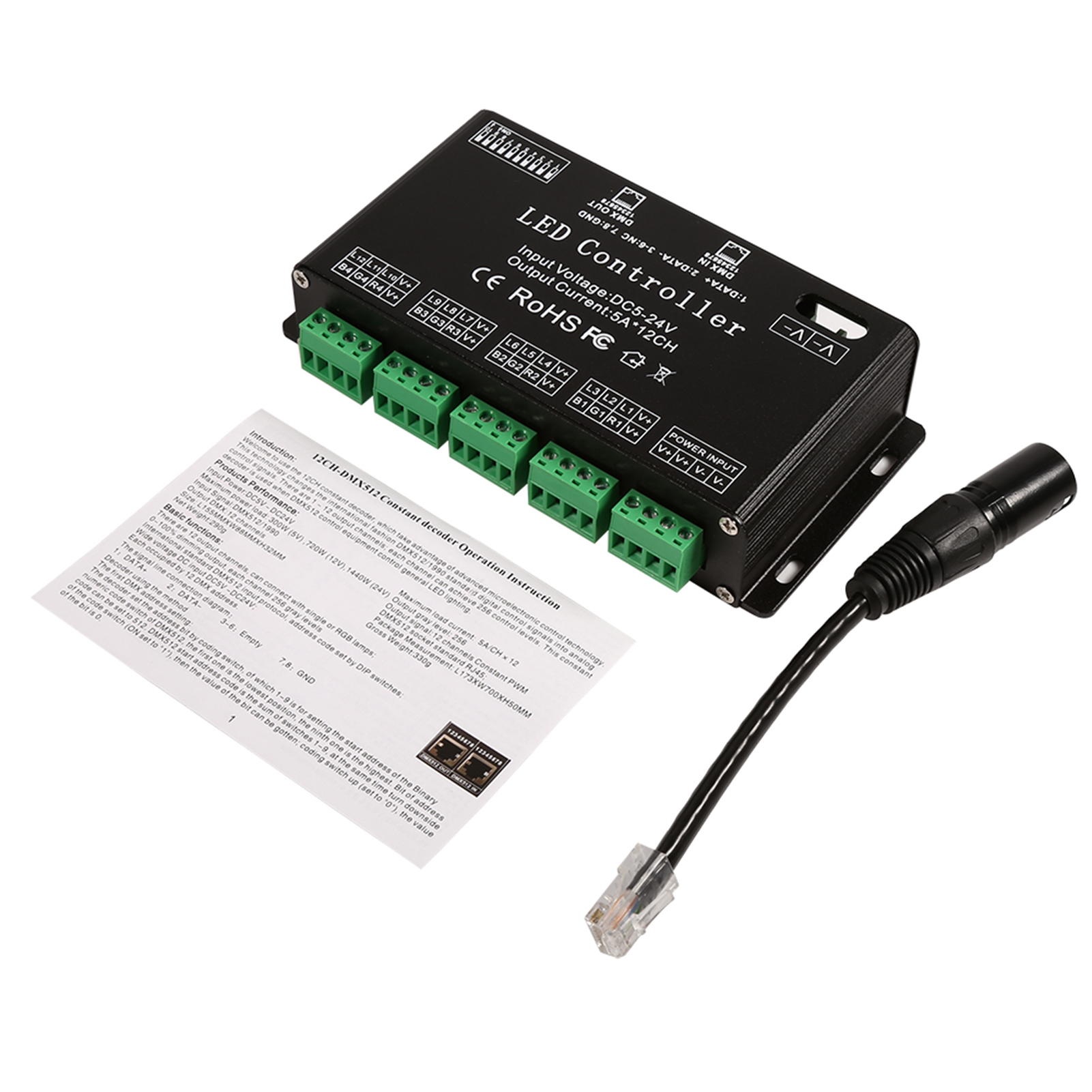 Dc5v-24v Rgb-led-regler, Dmx-decoder, 6-kanal-treibermodul, Schwarzer Led-streifen