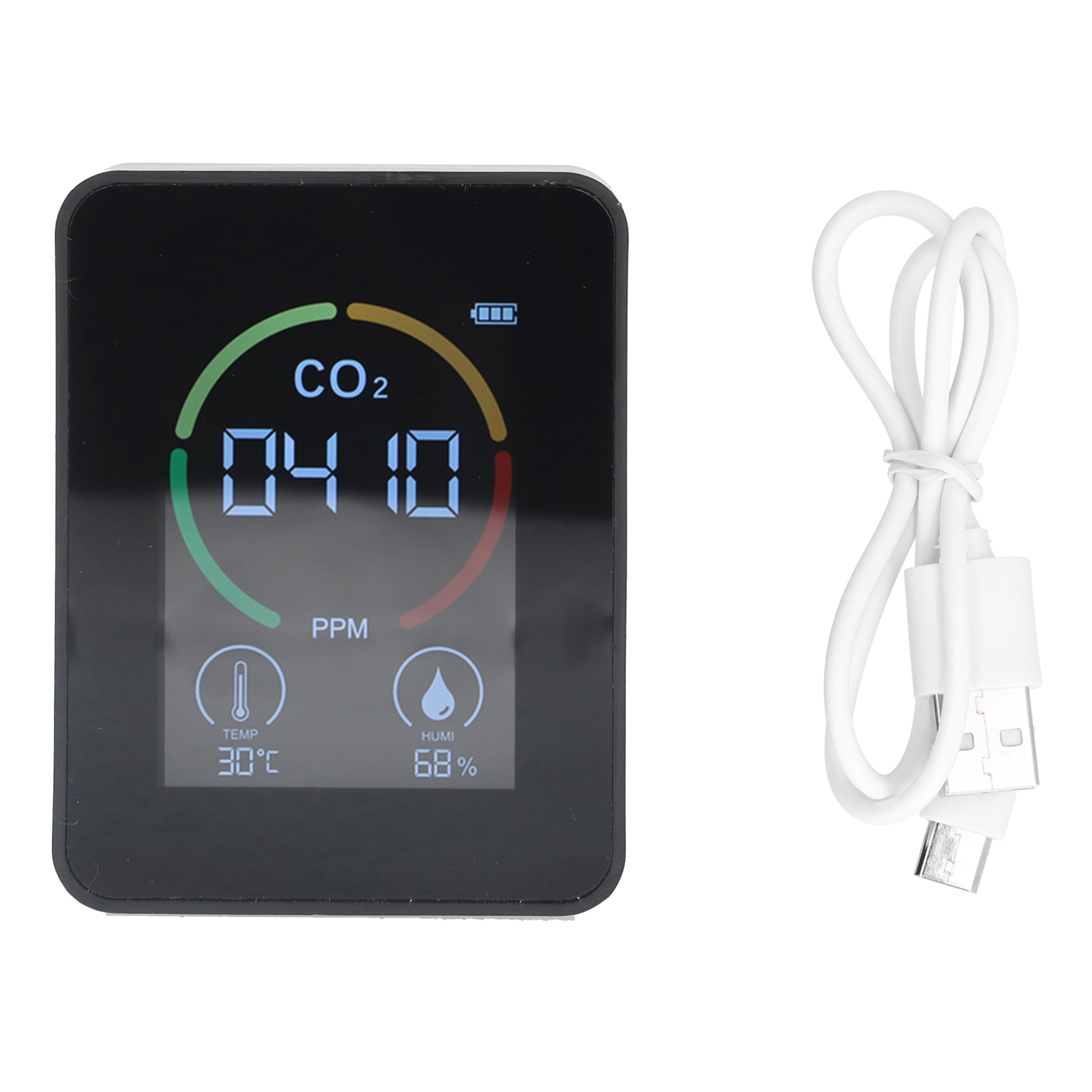 Intelligenter Co2-detektor, Usb-ladefunktion, Infrarot-luftqualitätsanalysator, Temperatur- Und Feuchtigkeitsmessung, Schwarz