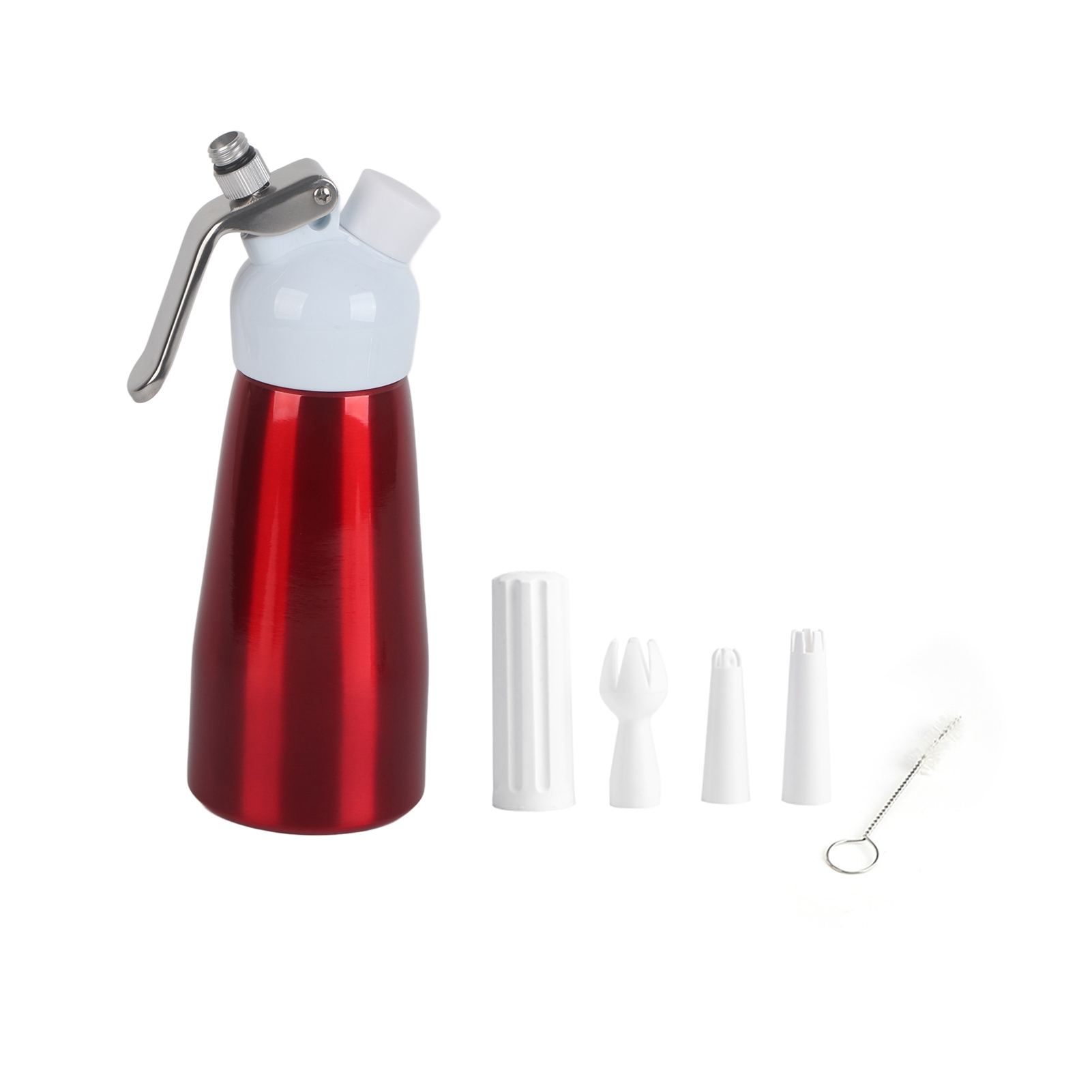 Tragbarer Sahnesiphon Aus Rotem Aluminium (250 Ml) Für Desserts, Schlagsahne, Mousse Und Sahne, Mit Pinsel Und 3 Düsen.