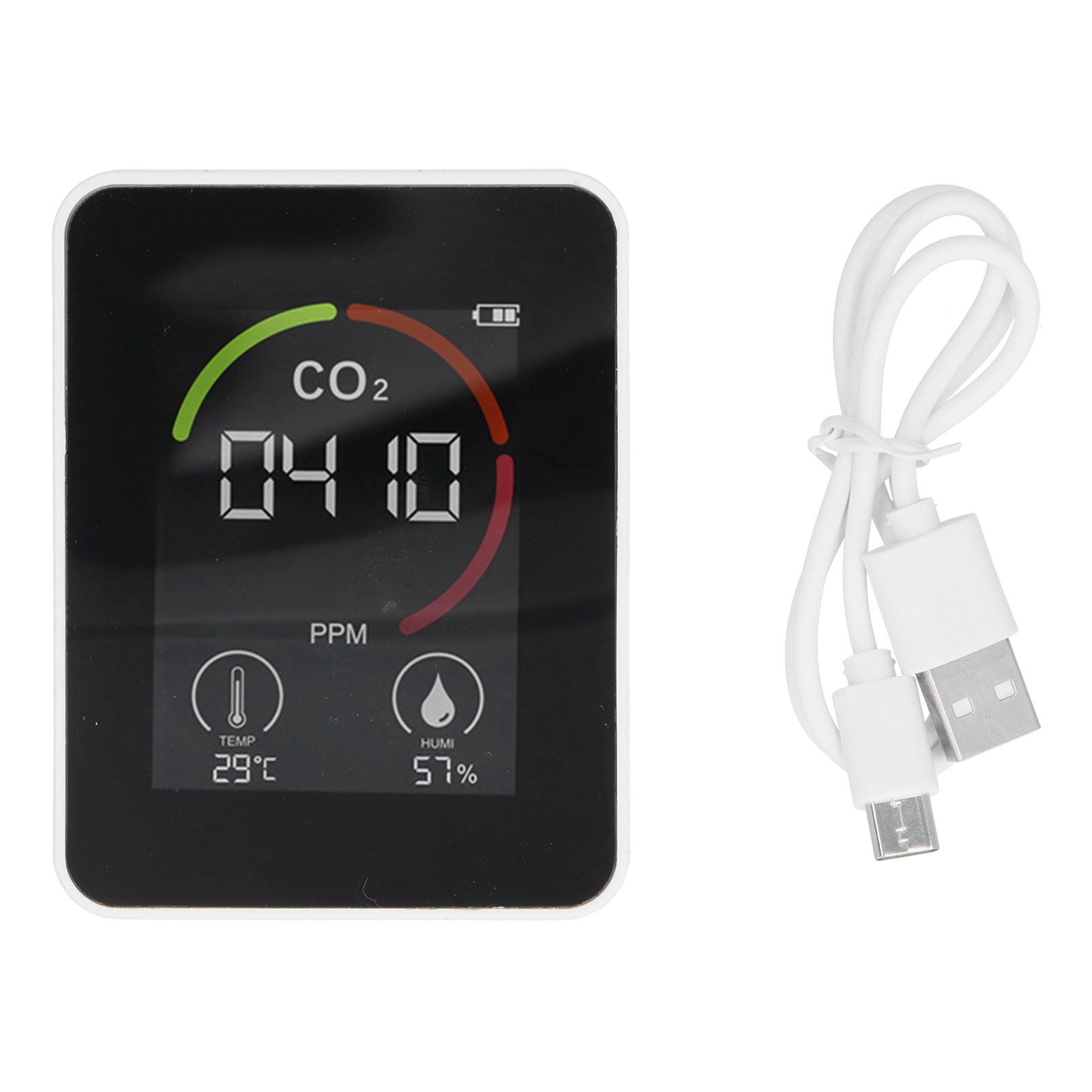 Intelligenter, Per Usb Aufladbarer Co2-detektor, Infrarot-luftqualitätsmonitor, Temperatur- Und Feuchtigkeitsmesser, Weiß