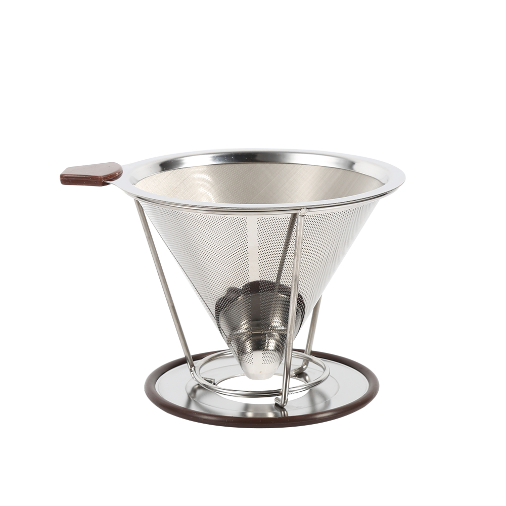 1x Tragbarer, Konischer Kaffeefilter Aus Edelstahl 304, Doppelwandig, Wiederverwendbar, Mit Ständer, 105 X 95 Mm