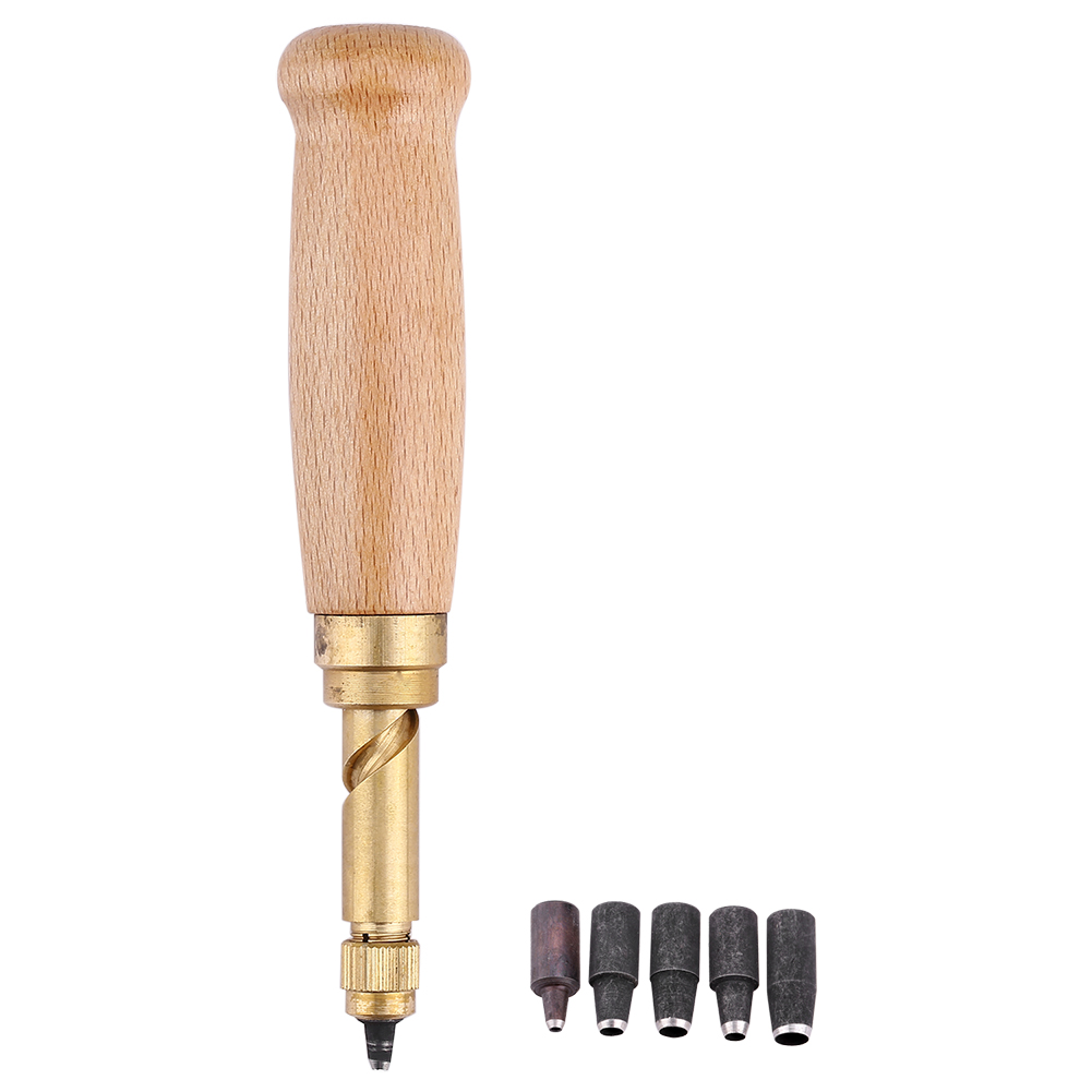 Diy-lederbohrer Für Bastel- Und Näharbeiten, Holzgriff Mit Schraube, 6 Bohrer (1,5-4 Mm)