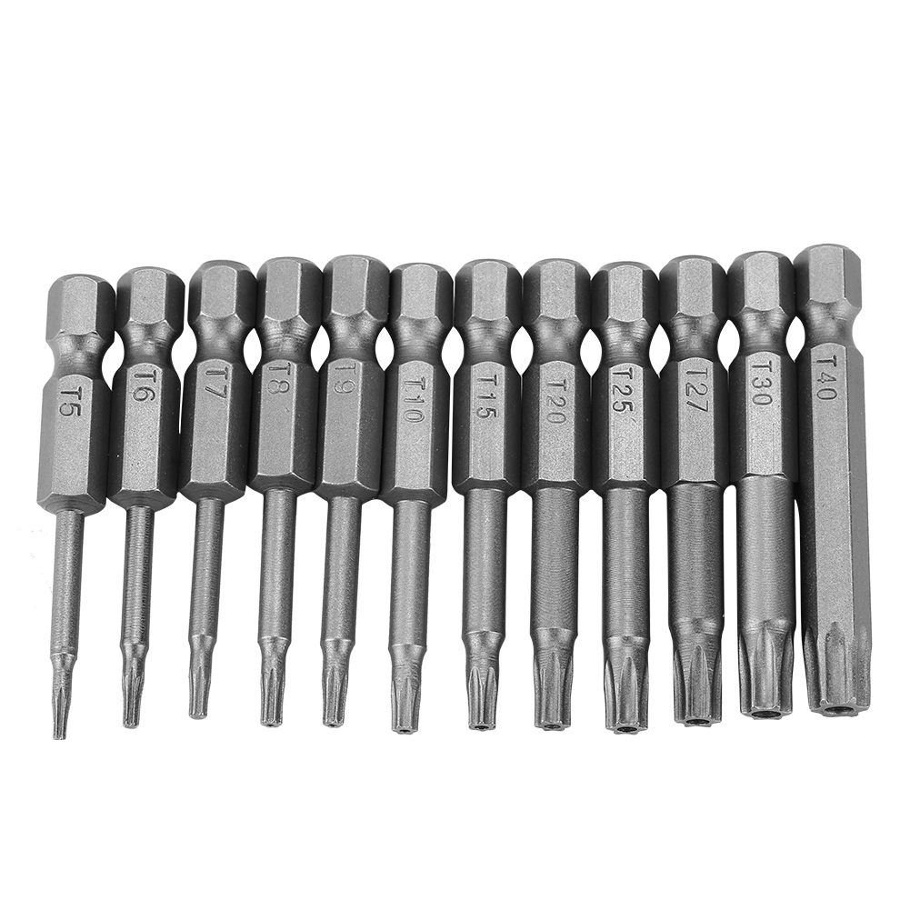 Set Mit 12 Magnetischen Sicherheits-sternschraubendreherbits T5-t40 Aus Chrom-vanadium-stahl Mit 1/4-zoll-sechskantschaft
