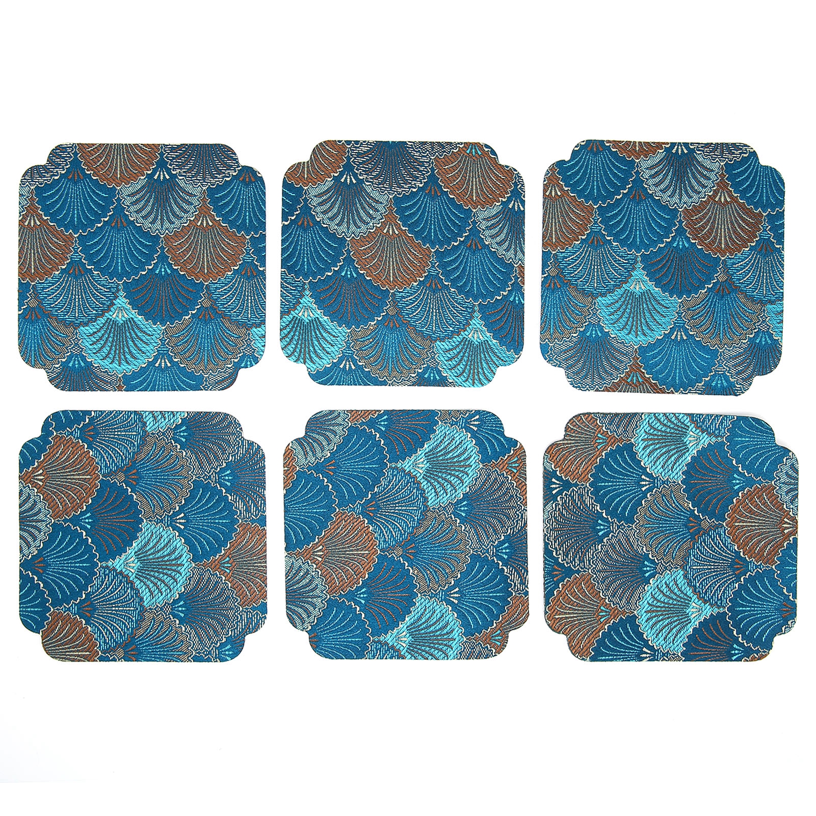 Set Mit 6 Bestickten Untersetzern Im Japanischen Stil, Wärmeisolierend, Tischdekoration, Blau-violettes Ginkgoblatt-design, Brokatstoff, 9 X 9 Cm
