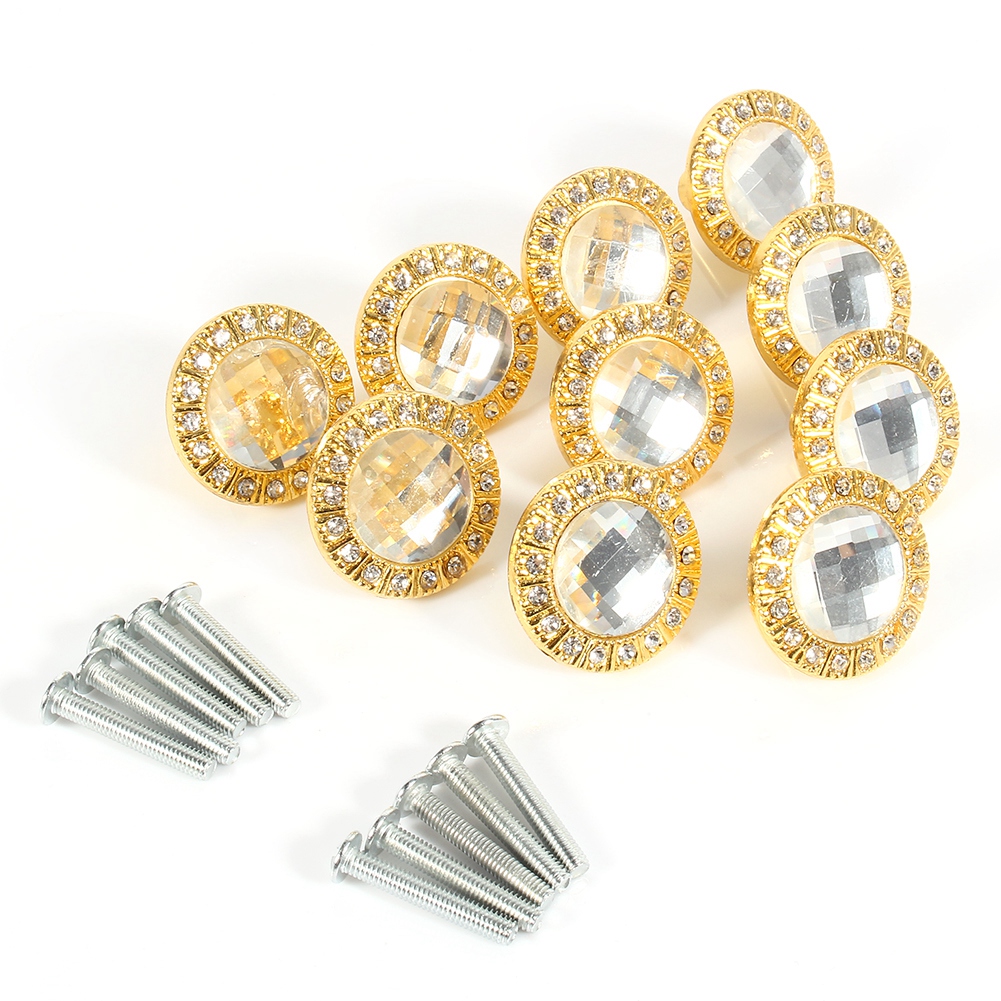 10 Runde Schrankgriffe Aus Zinklegierung Mit Goldenen Strasssteinen, 30 X 22 Mm, Einzellochbefestigung Für Möbel, Schubladen, Türen, 10er-set Inklusive Schrauben