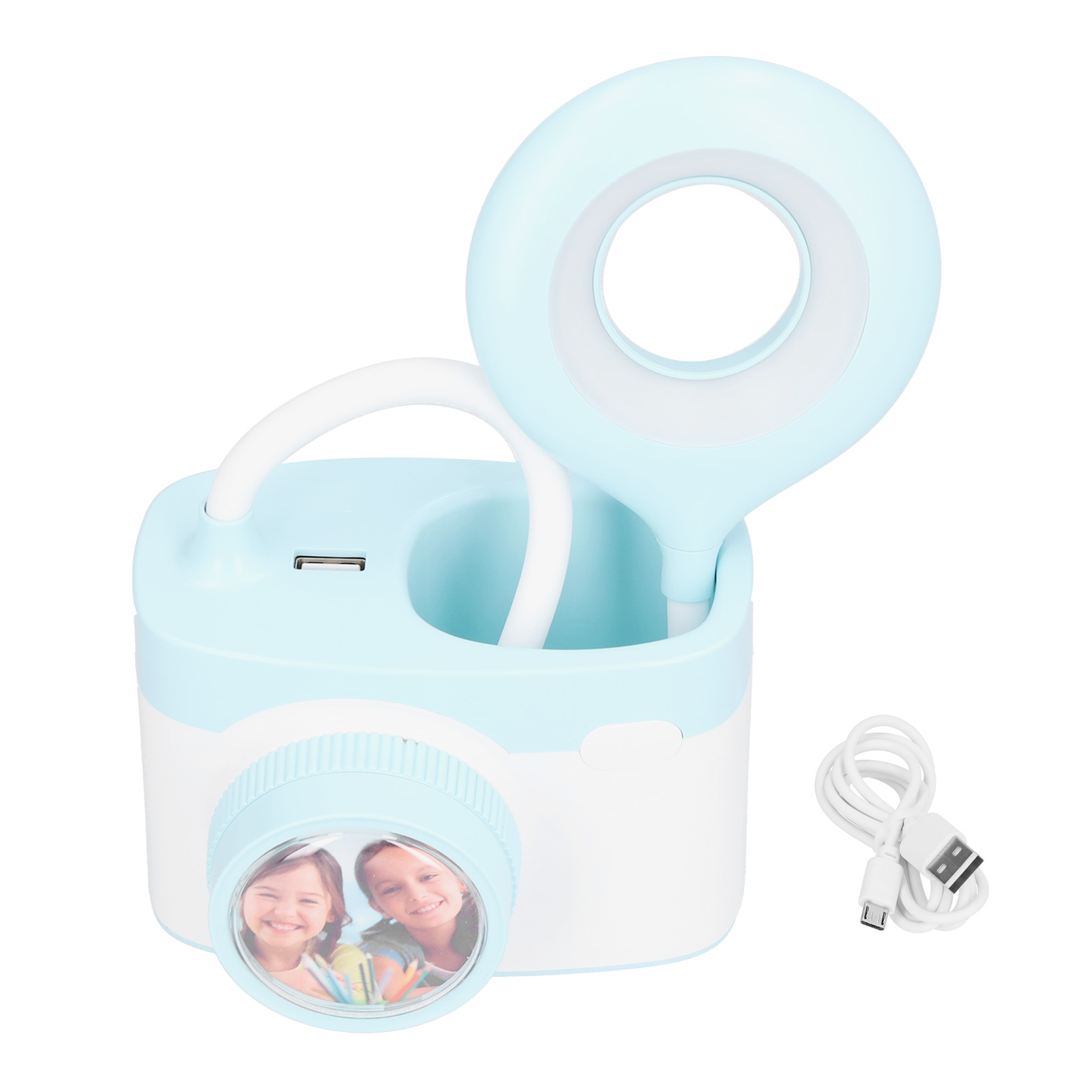 Multifunktionale Schreibtischlampe In Form Einer Kleinen Kamera, Sanftes Led-licht, Usb-aufladbare Leselampe Fürs Bett, Blau