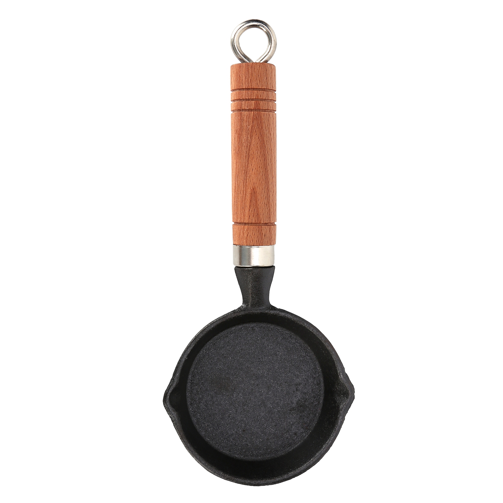 Antihaftbeschichtete Eierpfanne Aus Gusseisen Mit Schwarzem, Hitzebeständigem Holzgriff, 477 G, Für Omeletts, Spiegeleier In Heißem Öl Und Teigtaschen Set Beinhaltet 1 Pfanne, 1 Ring, 1 Stab, 1 Unterl
