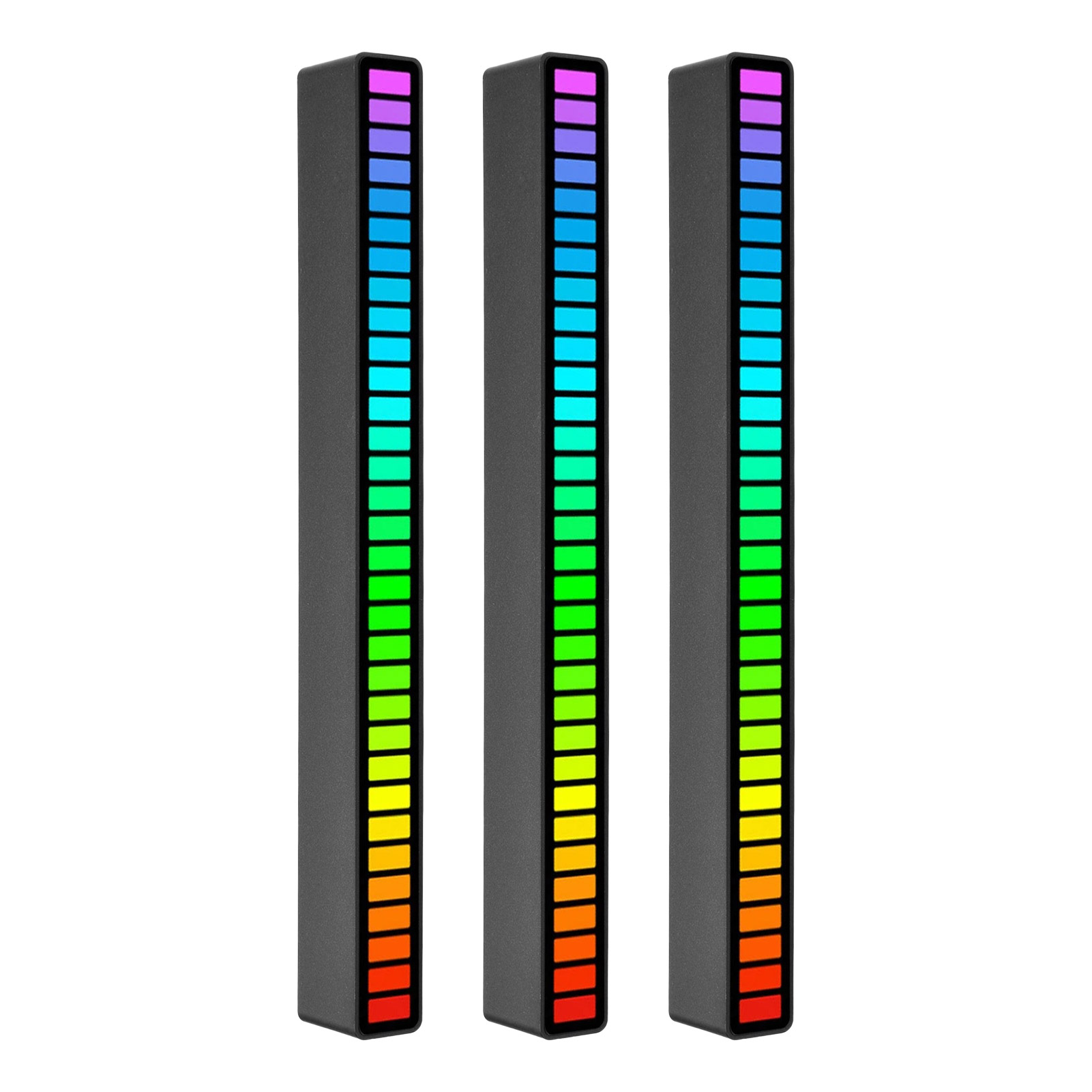 Rgb-stimmungsrhythmuslampe, 3 Stück, 32 Leds, 18 Farben, Audiospektrum, 5 Geschwindigkeitsstufen, 4 Helligkeitsstufen, Usb-c-anschluss, Tragbar, Ambientebeleuchtung Für Auto, Wohnzimmer, Gaming, Büro,