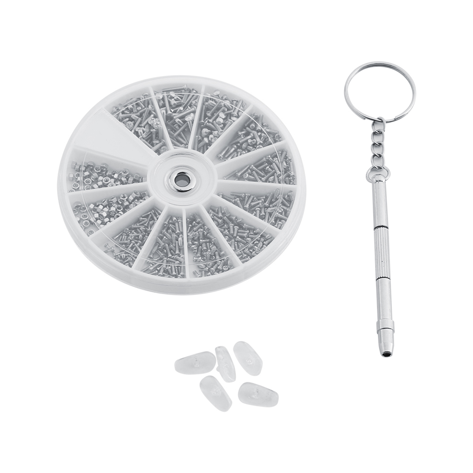 Edelstahl-schrauben- Und Mutternset Zur Reparatur Von Sonnenbrillen Und Uhren, Inklusive Nasenpads Und Schraubendreher.