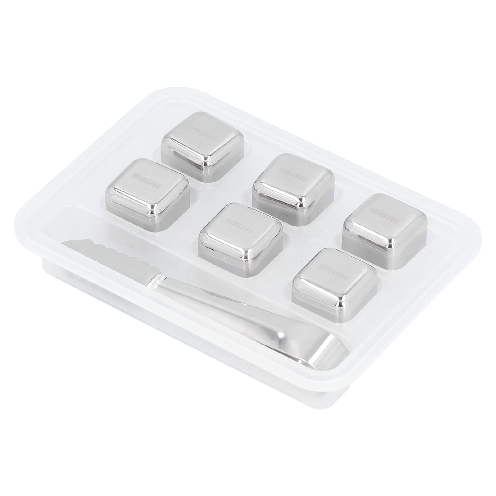 Set Mit 6 Wiederverwendbaren Eiswürfeln Aus Lebensmittelechtem Edelstahl 316 Für Whisky, Wein, Bier Und Andere Getränke, Inklusive Zange Und Box