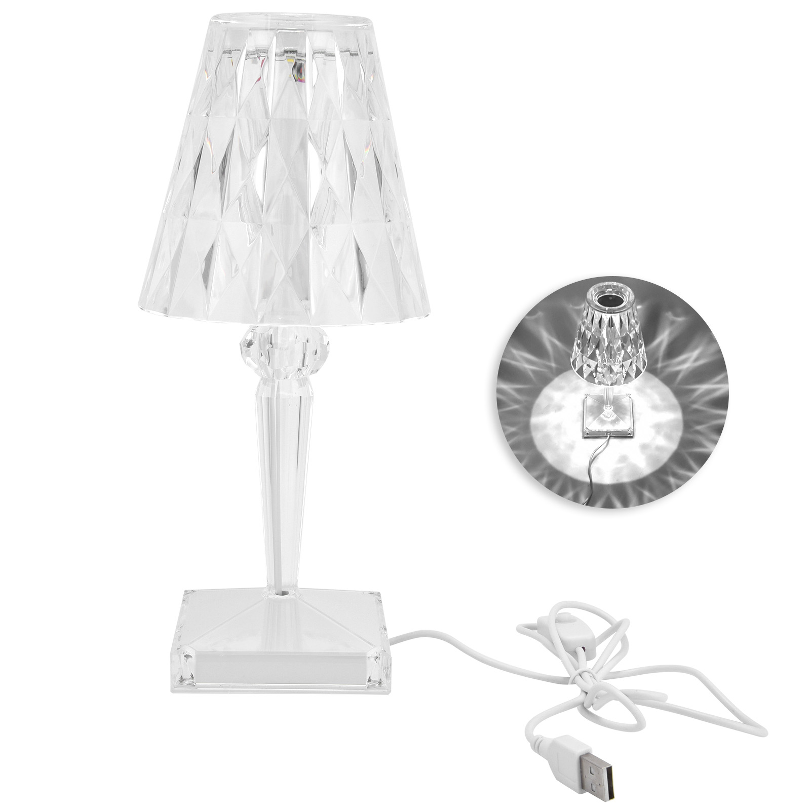 Dekorative Tischleuchte Aus Pmma-kristall Mit Lichtdurchlässigem Lampenschirm, Usb-betrieben, Geringer Stromverbrauch (1 W), Schutzart Ip54, Für Wohn- Und Esszimmer, Weißes Licht