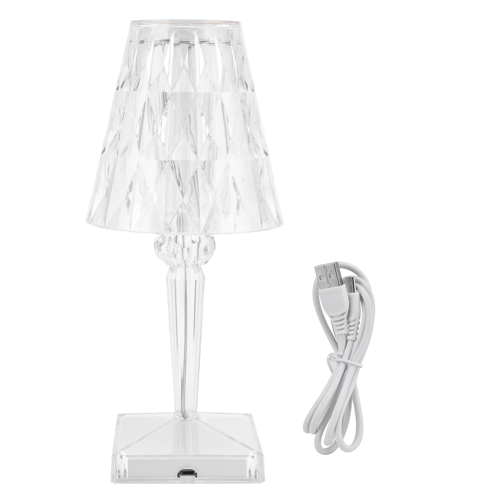 Klare Led-kristall-tischleuchte Mit Prismenform, Touch-dimmer, Usb-ladefunktion, 260 X 120 Mm, Weiß, 2000 Mah, Für Schlafzimmer, Wohnzimmer, Hochzeiten Und Bars