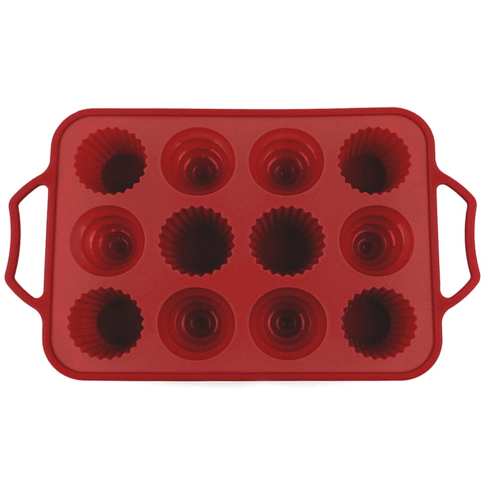 Lebensmittelechte Silikon-kuchenform Mit Edelstahlrahmen, Geeignet Für Muffins, Eiscreme, Kekse Und Gebäck, Mikrowellengeeignet, 37,5 X 23 X 4,5 Cm, Rot