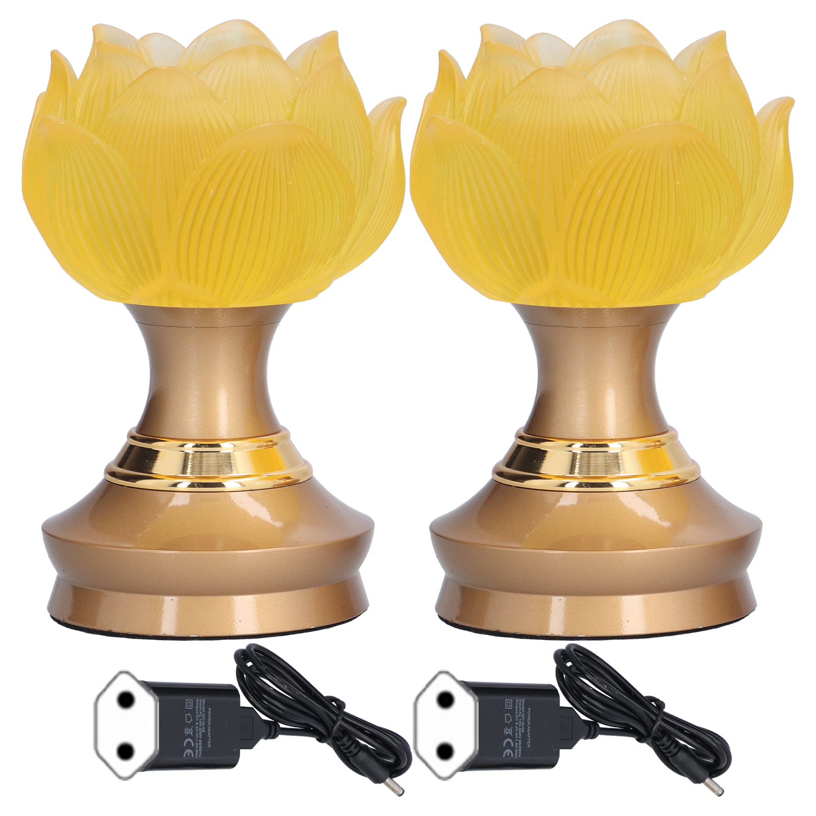2-teiliges Set Gelbe Led-buddha-lampe, Verstellbares Buddhistisches Licht, Buddhistische Opfergabe, Eu-stecker 100–240 V