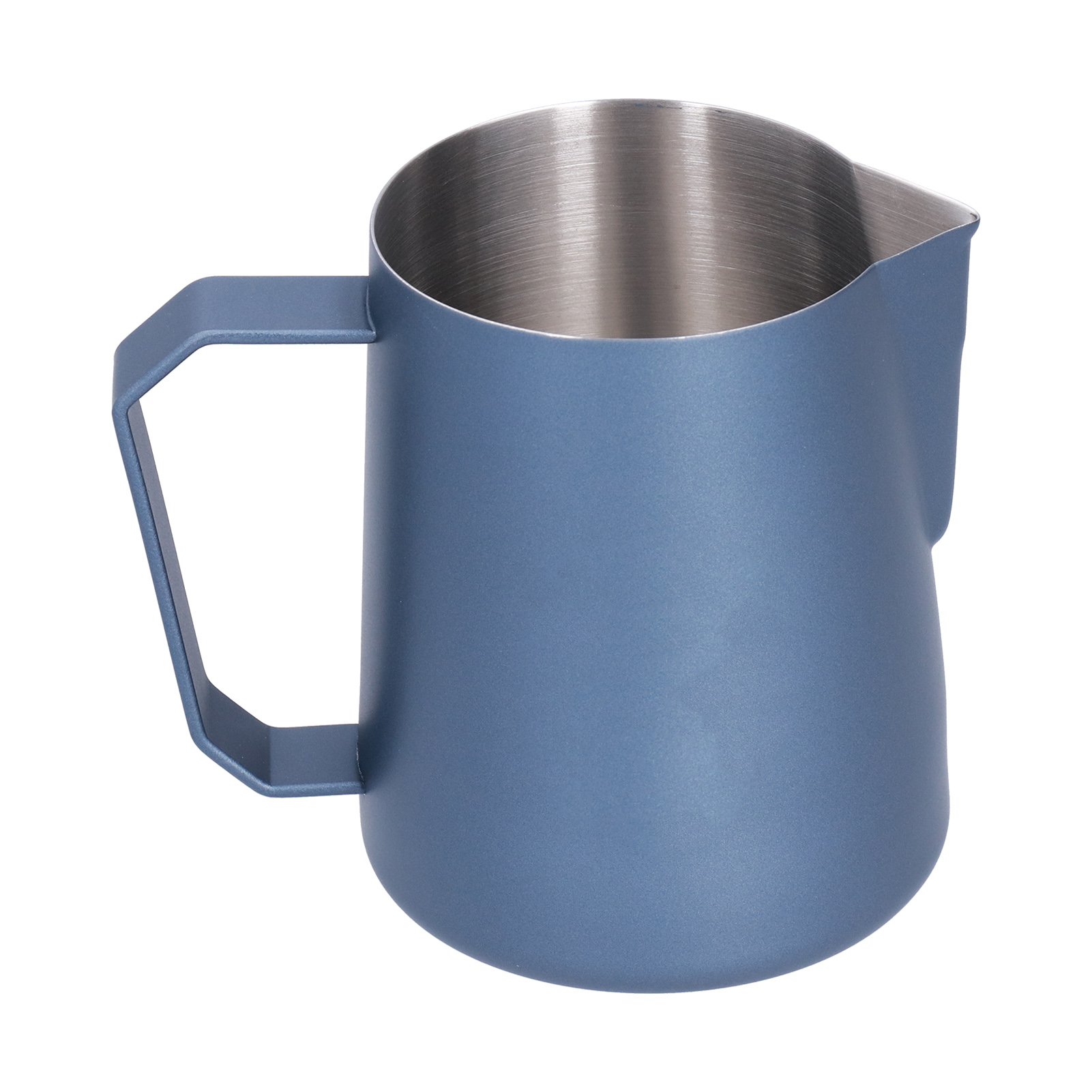 Robuster Latte-becher Aus Edelstahl 304 Mit Spitzem Ausguss, Milchkännchen Mit Abgewinkeltem Griff, Blau, 600 Ml (ohne Etikett)