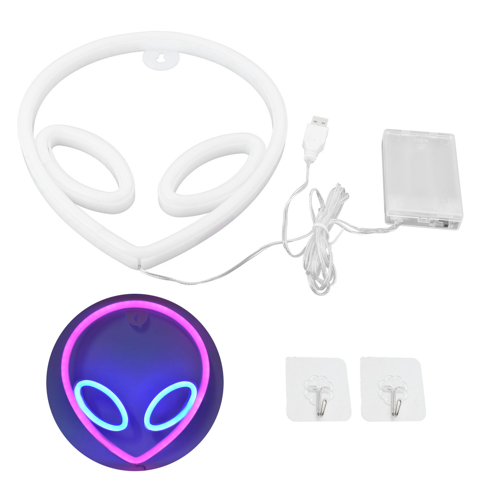Ufo-neonreklame, Dekorative Led-leuchte In Rosa Und Blau, Betrieb Mit Aa-batterien Oder Usb, Wand- Oder Tischlampe