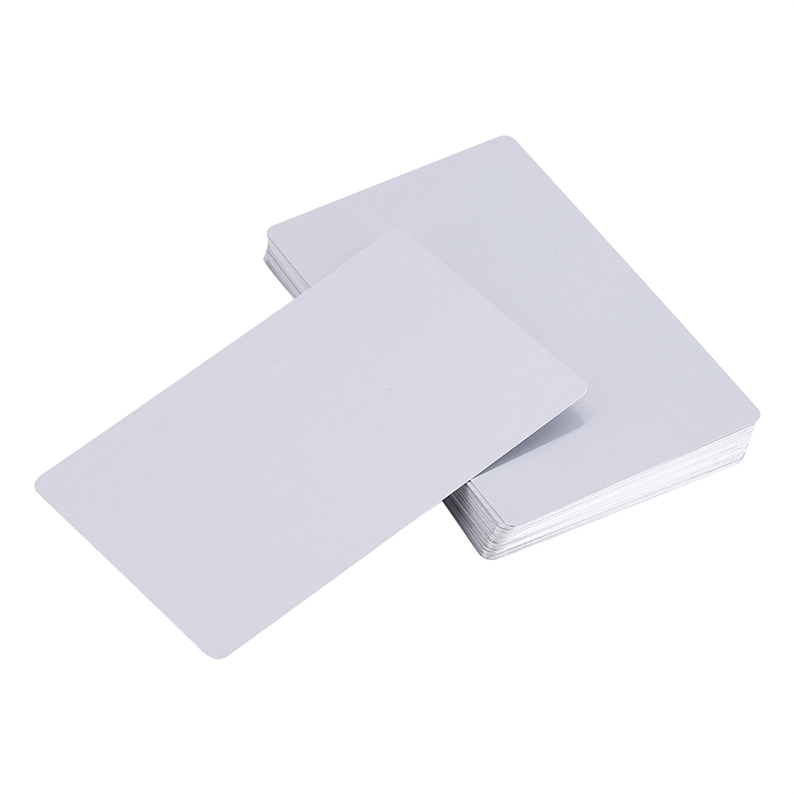 Packung Mit 50 Leeren, Lasergegravierten Visitenkarten Aus Silberfarbener Aluminiumlegierung, 86 X 54 X 0,22 Mm