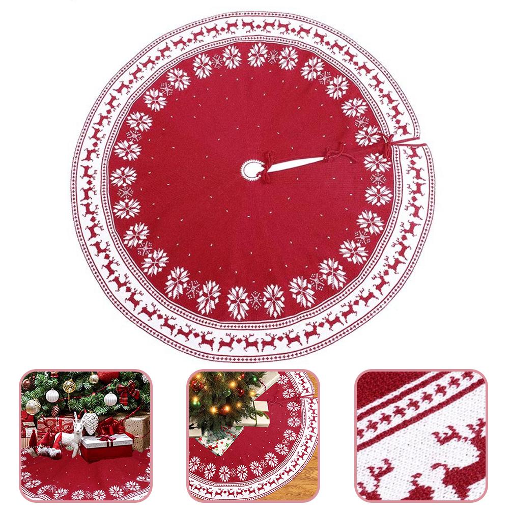 Weihnachtsbaumdecke Aus Strickstoff Mit Schneeflocken- Und Hirschmuster, Perfekt Als Weihnachtsgeschenk, 90 Cm