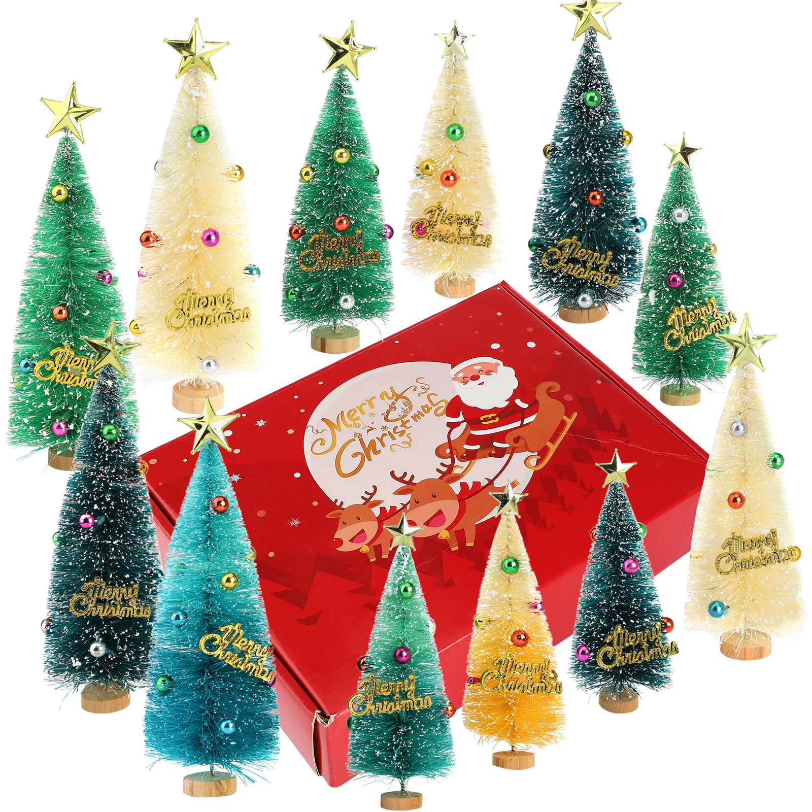 12 Künstliche Mini-weihnachtsbäume Mit Realistischem Holzsockel, Zur Tischdekoration Im Wohnzimmer Oder Schlafzimmer