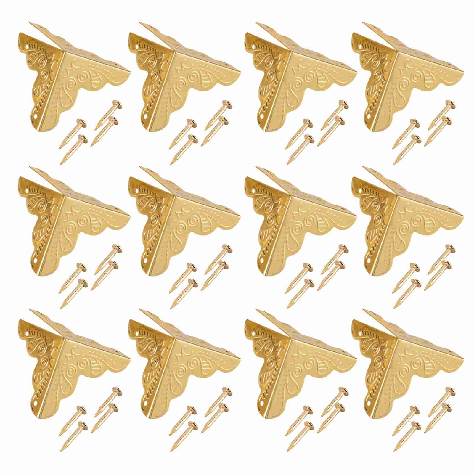 12 Dekorative Eckenschützer Aus Eisen Für Holzkisten, Schmuckkästchen Und Geschenkboxen – Goldfarben