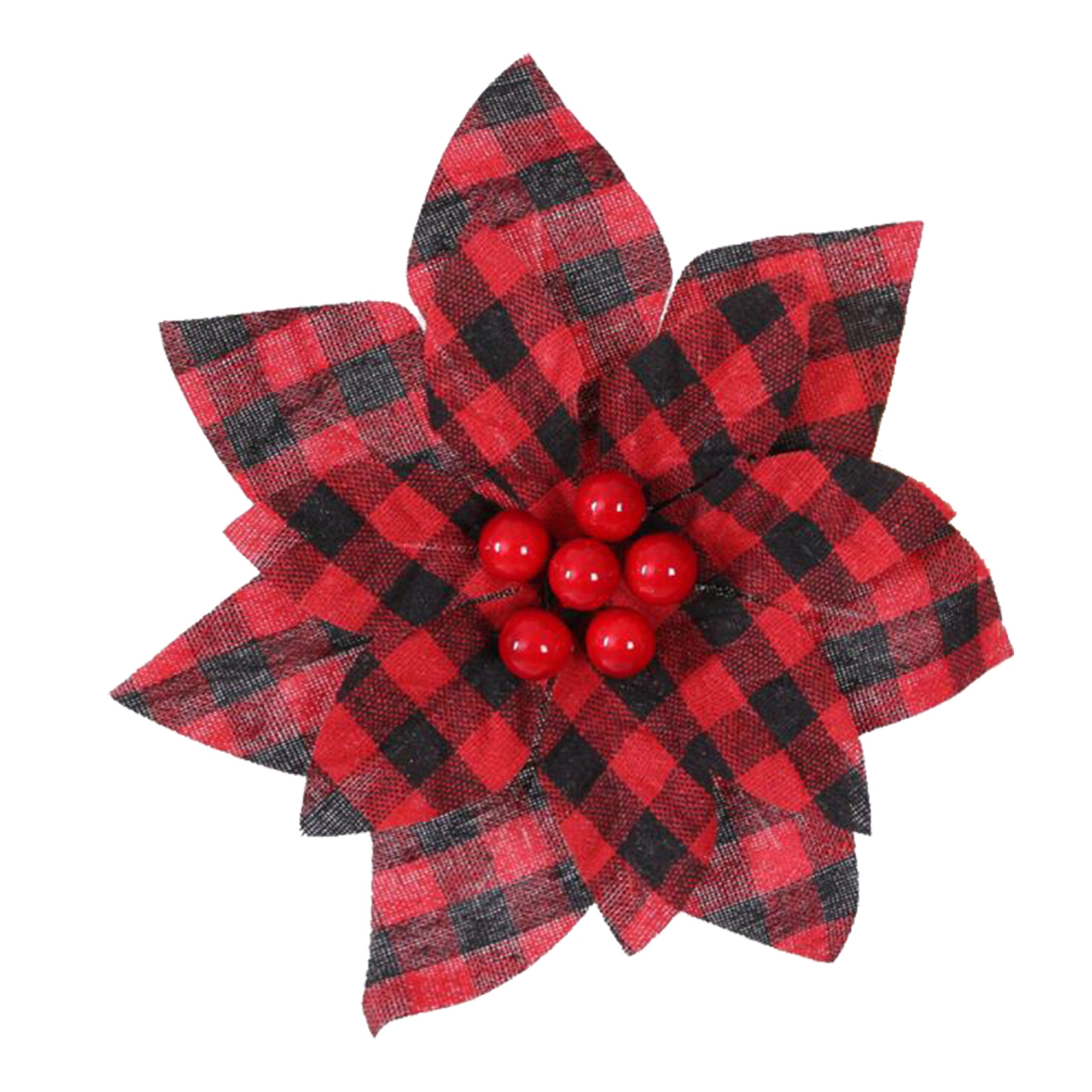 Künstliche Weihnachtssternblumen, Rot-schwarz Kariert, Baumschmuck, Girlande, Hochzeit, Winterparty, 16,8 Cm