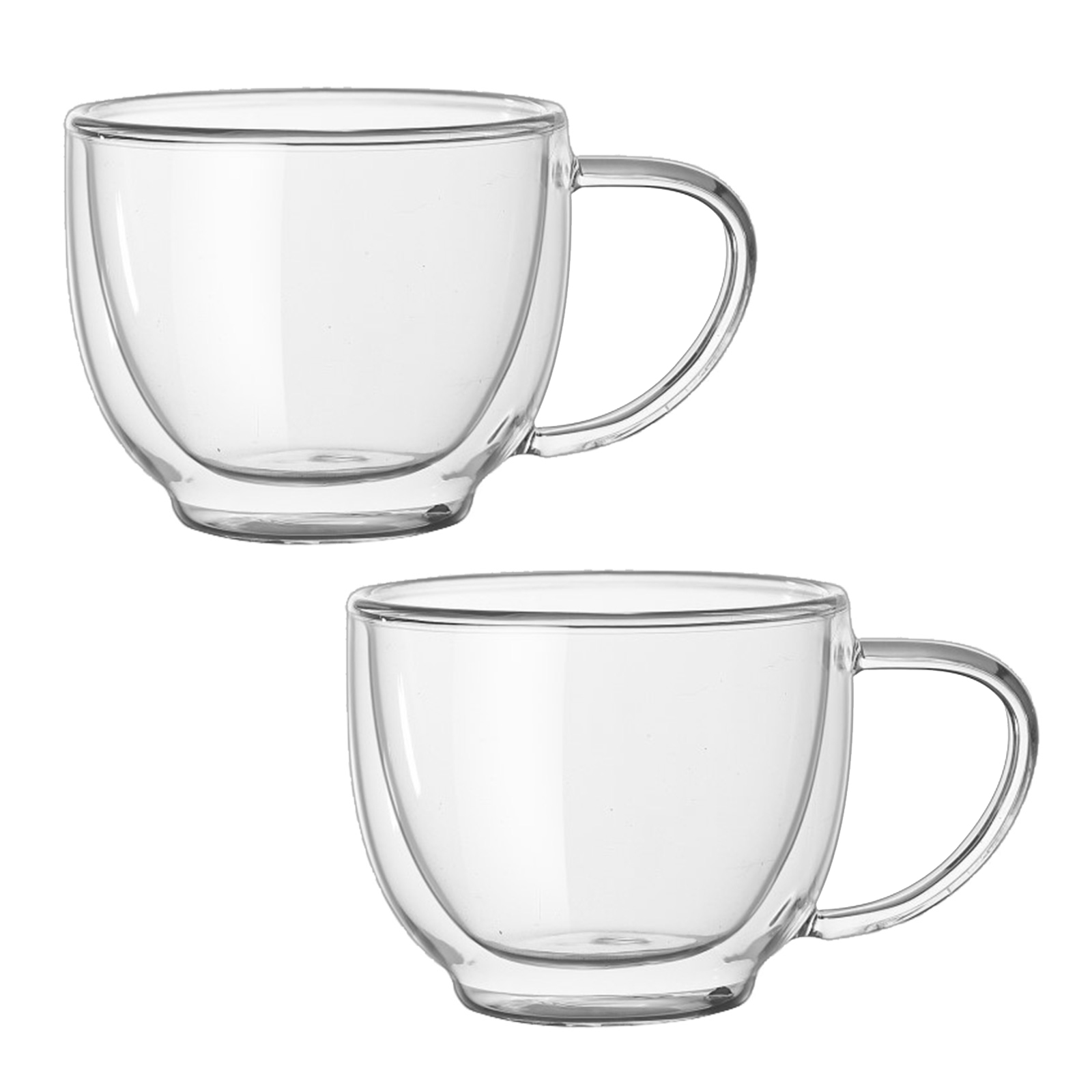 Set Mit 2 Doppelwandigen, Transparenten Borosilikatglasbechern Für Kaffee, Milch Und Saft 74 Mm Höhe, 85 Mm Öffnung, 50 Mm Bodendurchmesser, 200 Ml