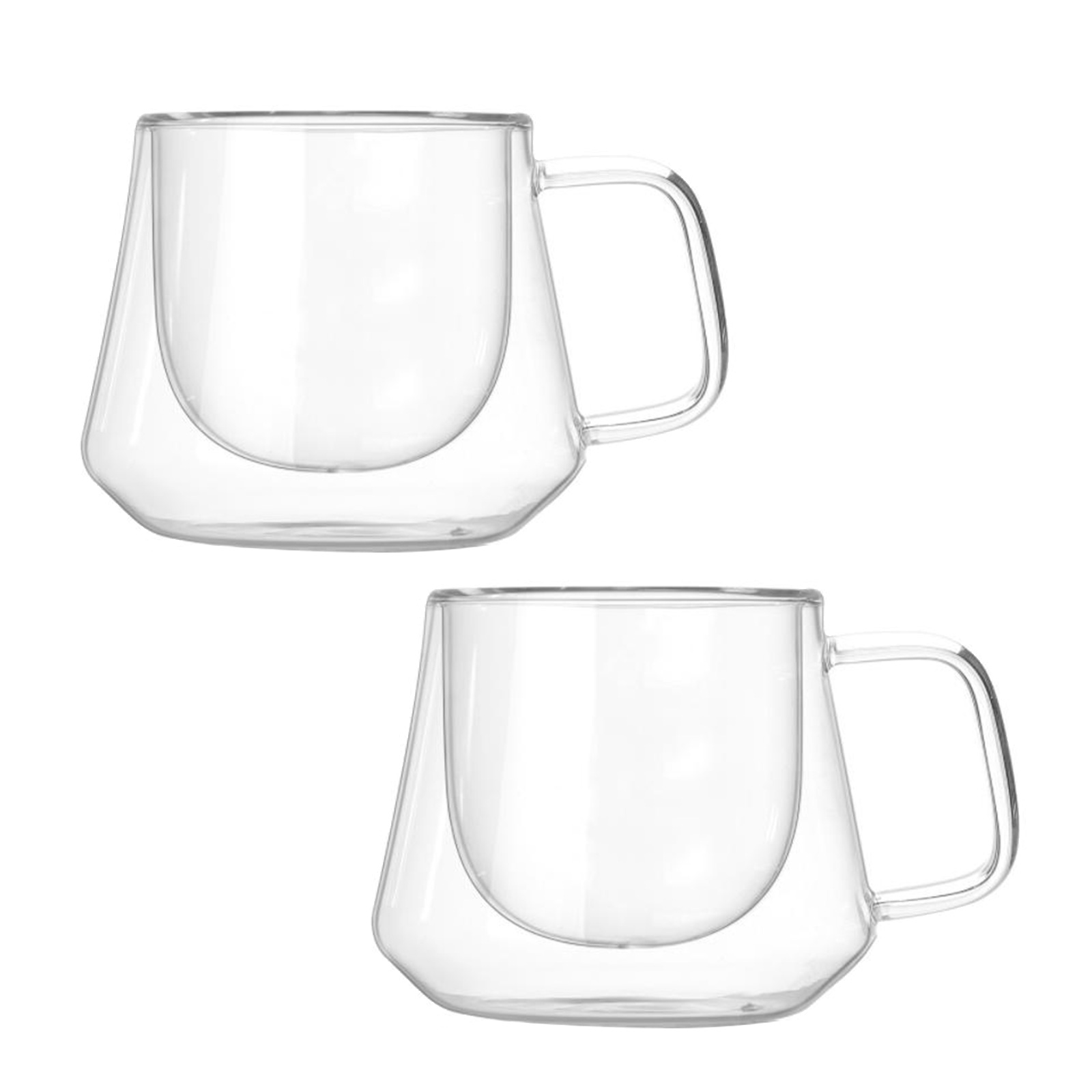 Set Aus 2 Transparenten Borosilikatglasbechern Für Kaffee, Milch Oder Fruchtsaft. 85 Mm Hoch, 78 Mm Rand, 70 Mm Bodendurchmesser, 200 Ml Fassungsvermögen.