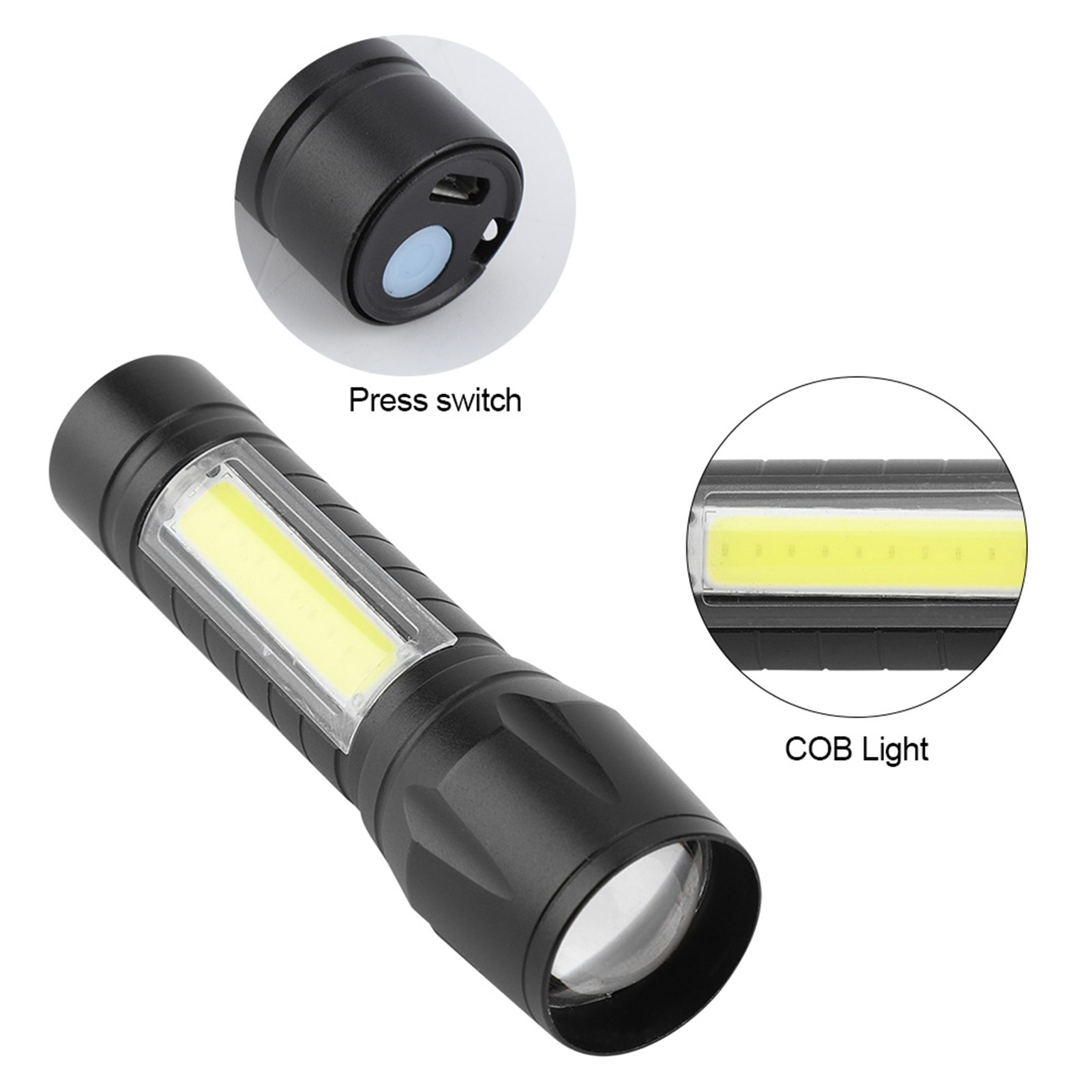 Tragbare, Wasserdichte Led-taschenlampe Mit Teleskopzoom, Xpe + Cob, 3 Modi, Für Den Außenbereich